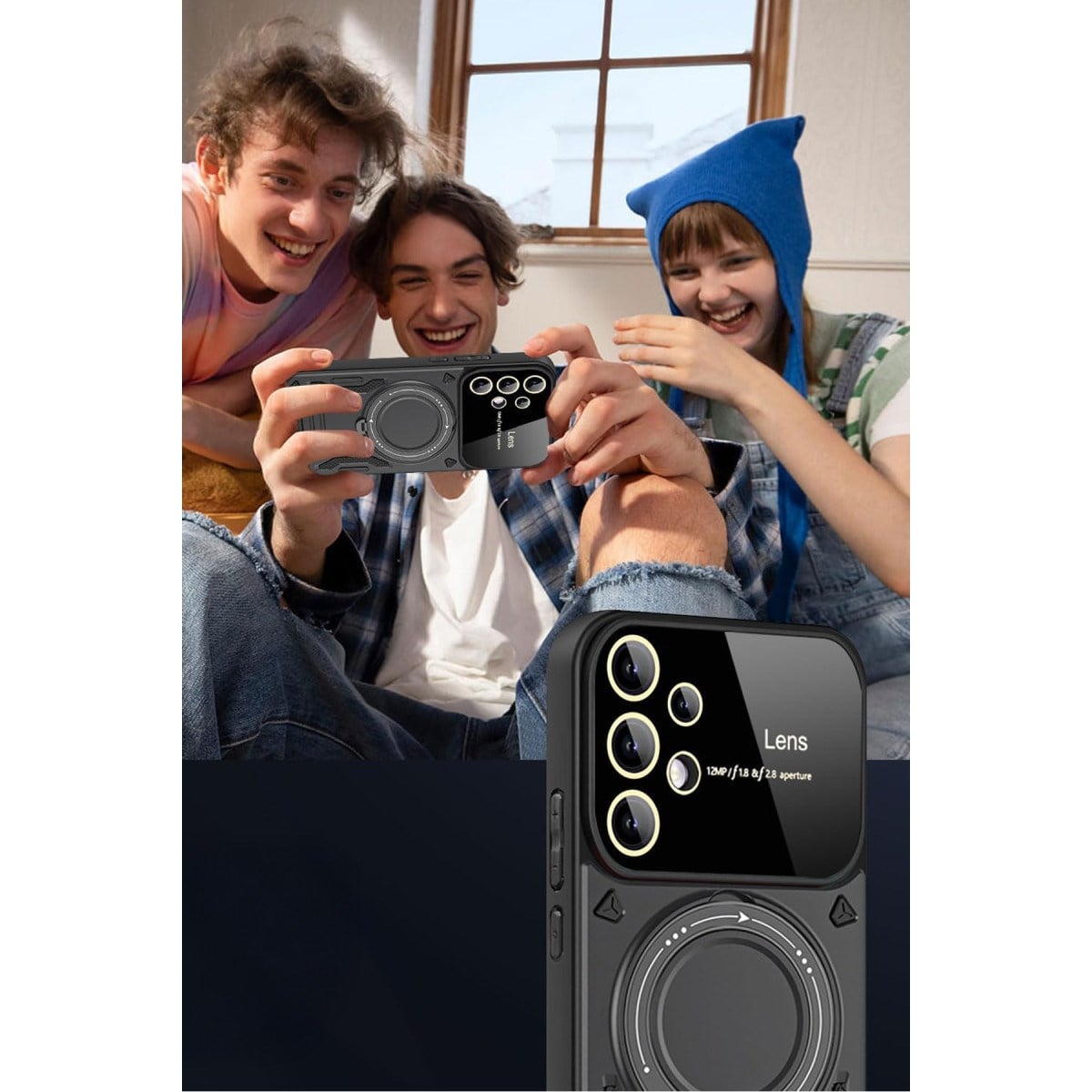 Galaxy S25 Ultra Kılıf Joy Lens Standlı Kapak - Kırmızı