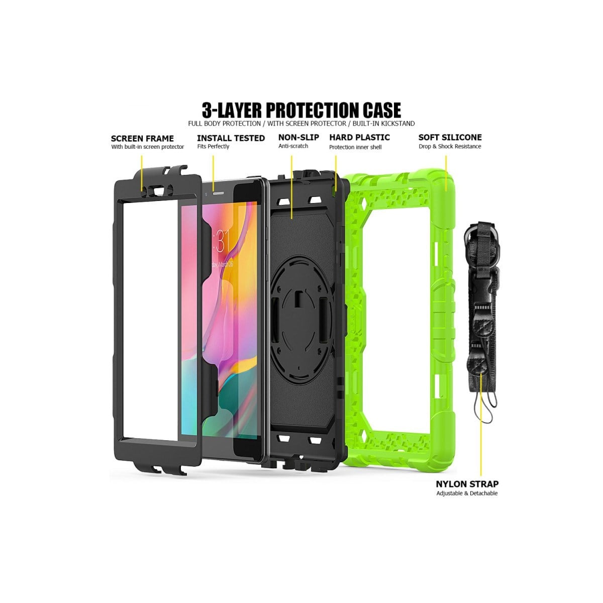 Galaxy T290 Tab A 8 Kılıf Pars Tablet Kapak - Yeşil