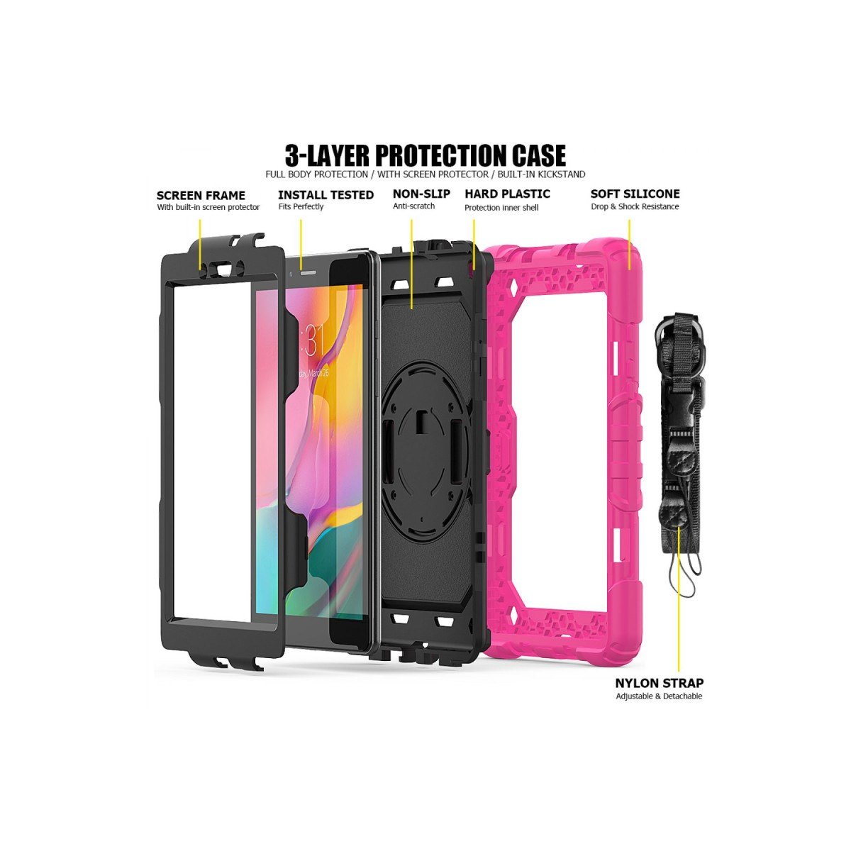 Galaxy T290 Tab A 8 Kılıf Pars Tablet Kapak - Pembe