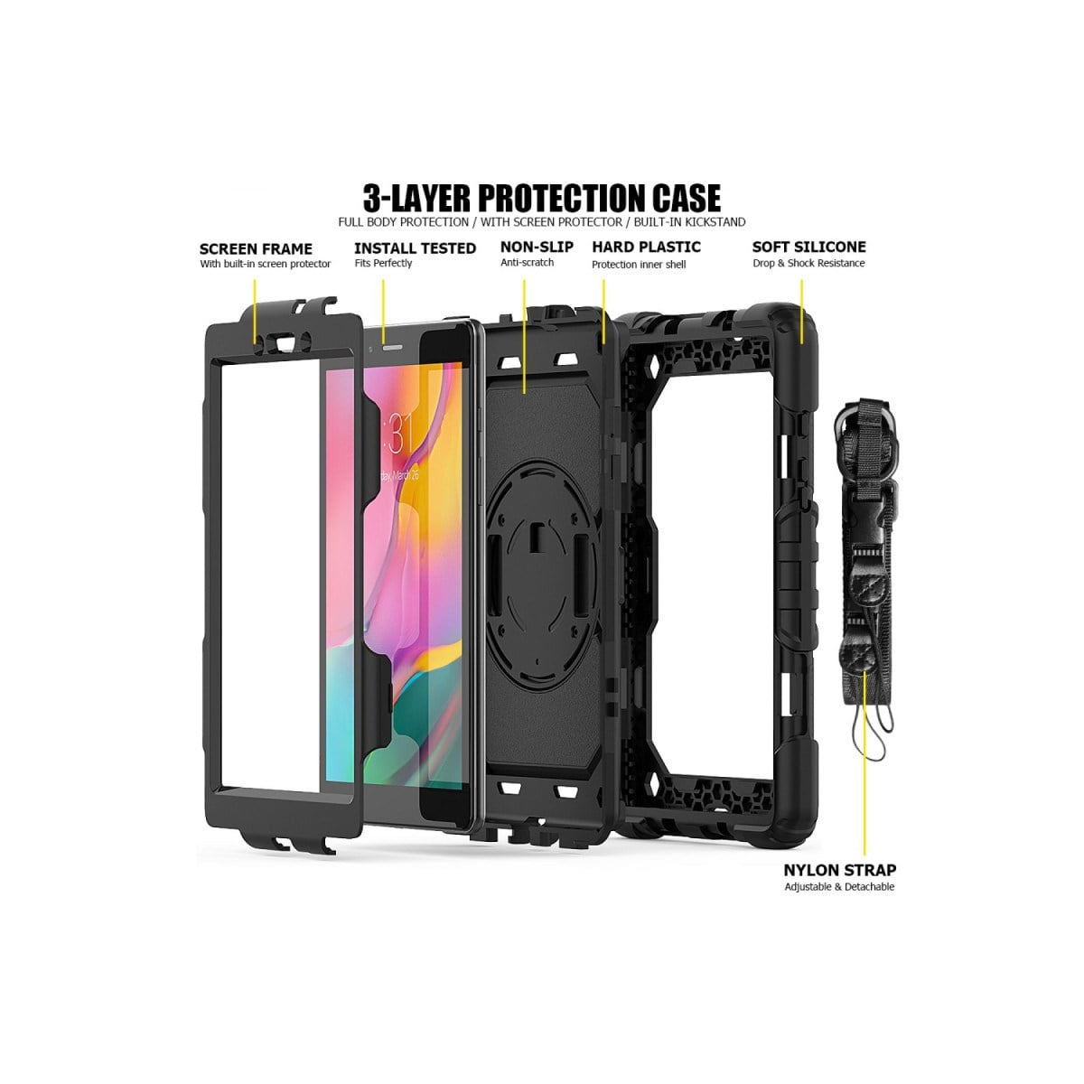 Galaxy T290 Tab A 8 Kılıf Pars Tablet Kapak - Siyah
