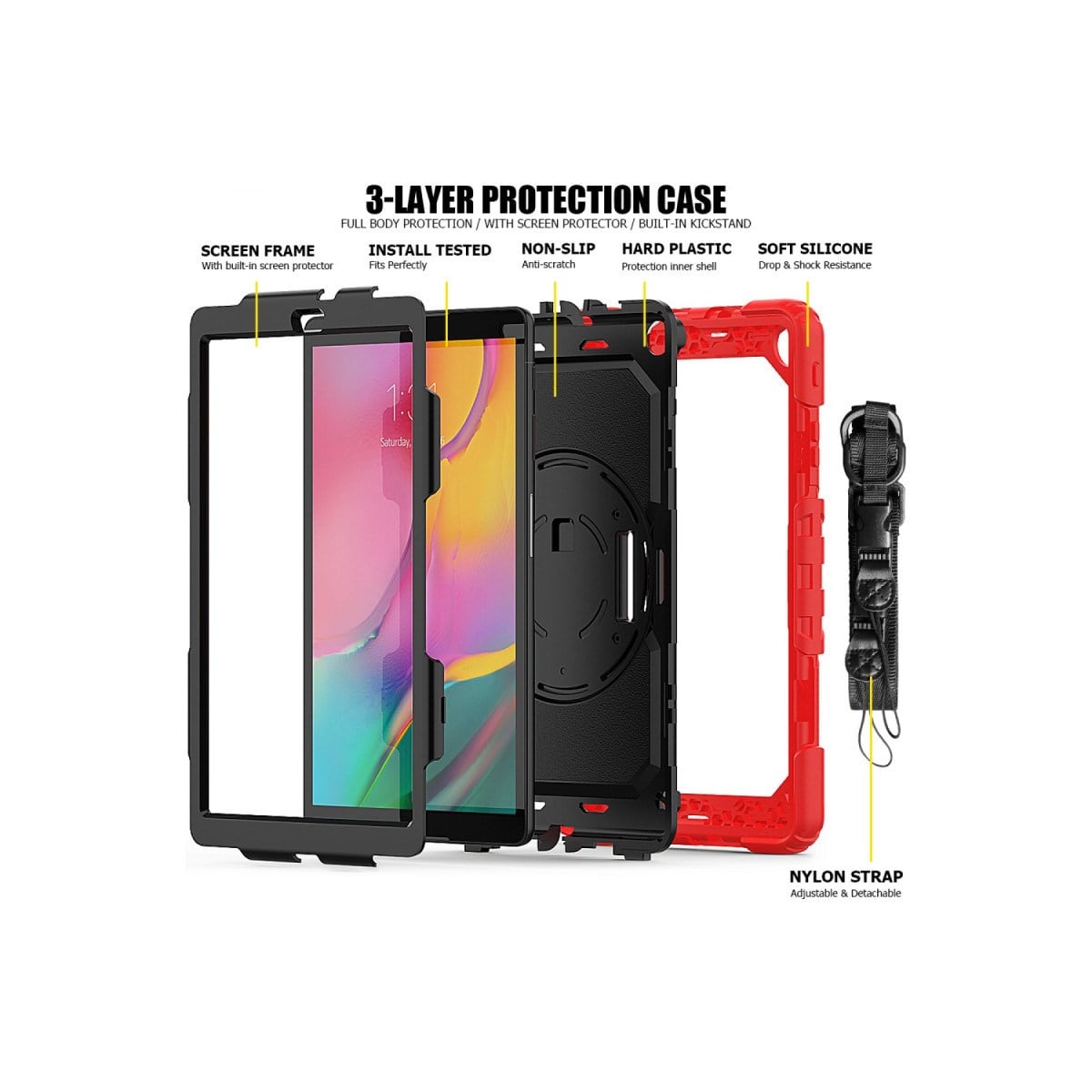 Galaxy T510 Tab A 10.1 Kılıf Pars Tablet Kapak - Kırmızı