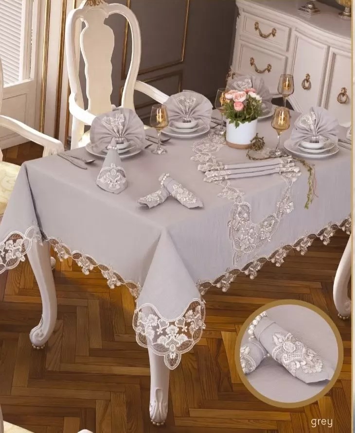 Gardenya Keten Karanfil Gri 26 Parça 160 × 220 cm Masa Takımı 12 Kişilik