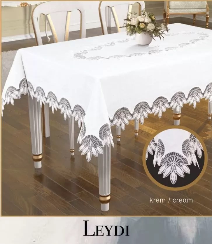 Gardenya Keten Masa Örtüsü 160x260 cm Yemek Masası Örtüsü Leydi Model Krem