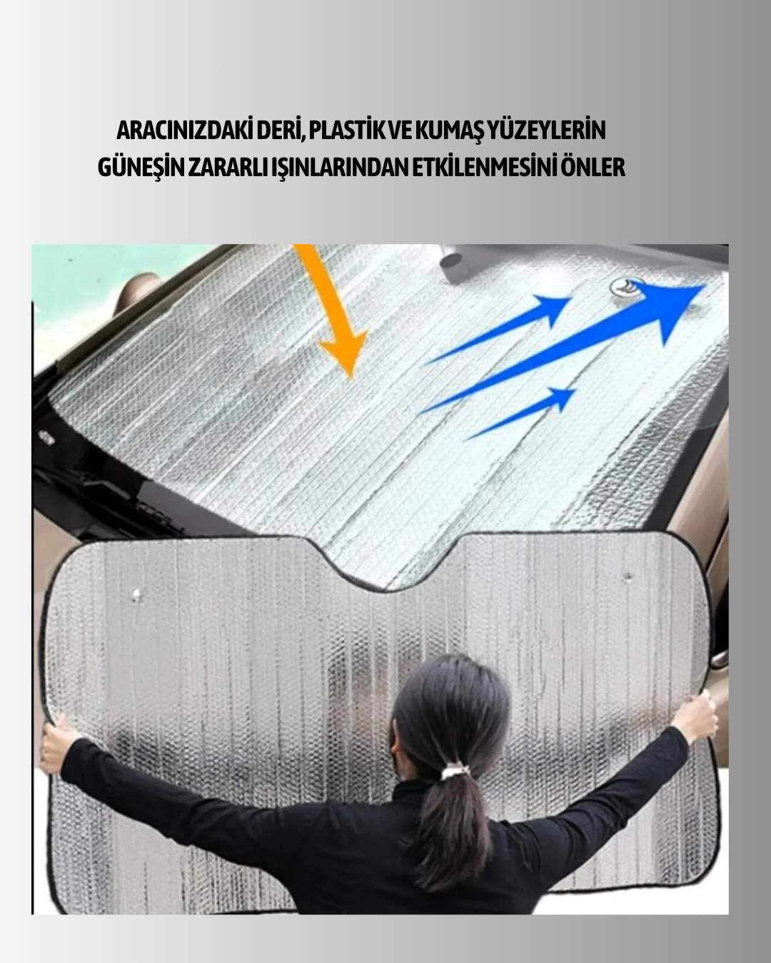 Gelişmiş Yansıtıcılı Katlanabilir Araç Güneşliği – Alüminyum & Süngerli İzolasyon Teknolojisi