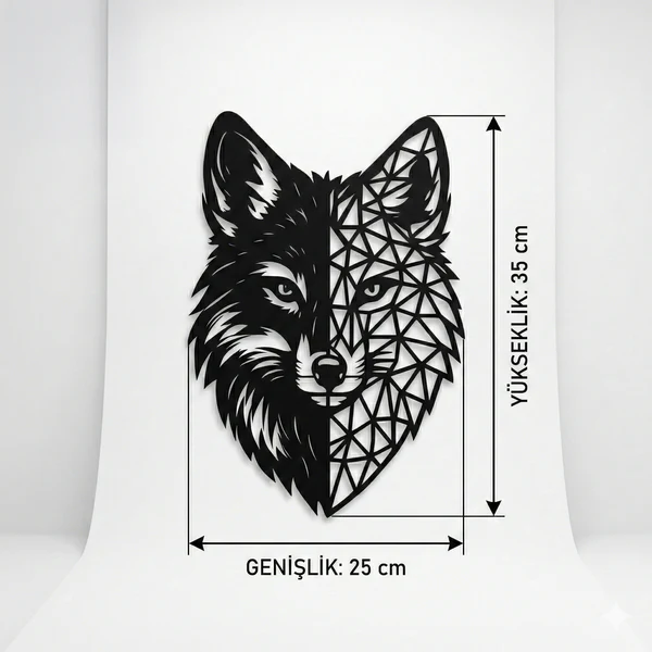 Geometrik Kurt Duvar Tablosu MDF Lazer Kesim Modern Duvar Süsü Minimal Hayvan Figürlü Dekor
