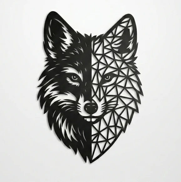 Geometrik Kurt Duvar Tablosu MDF Lazer Kesim Modern Duvar Süsü Minimal Hayvan Figürlü Dekor
