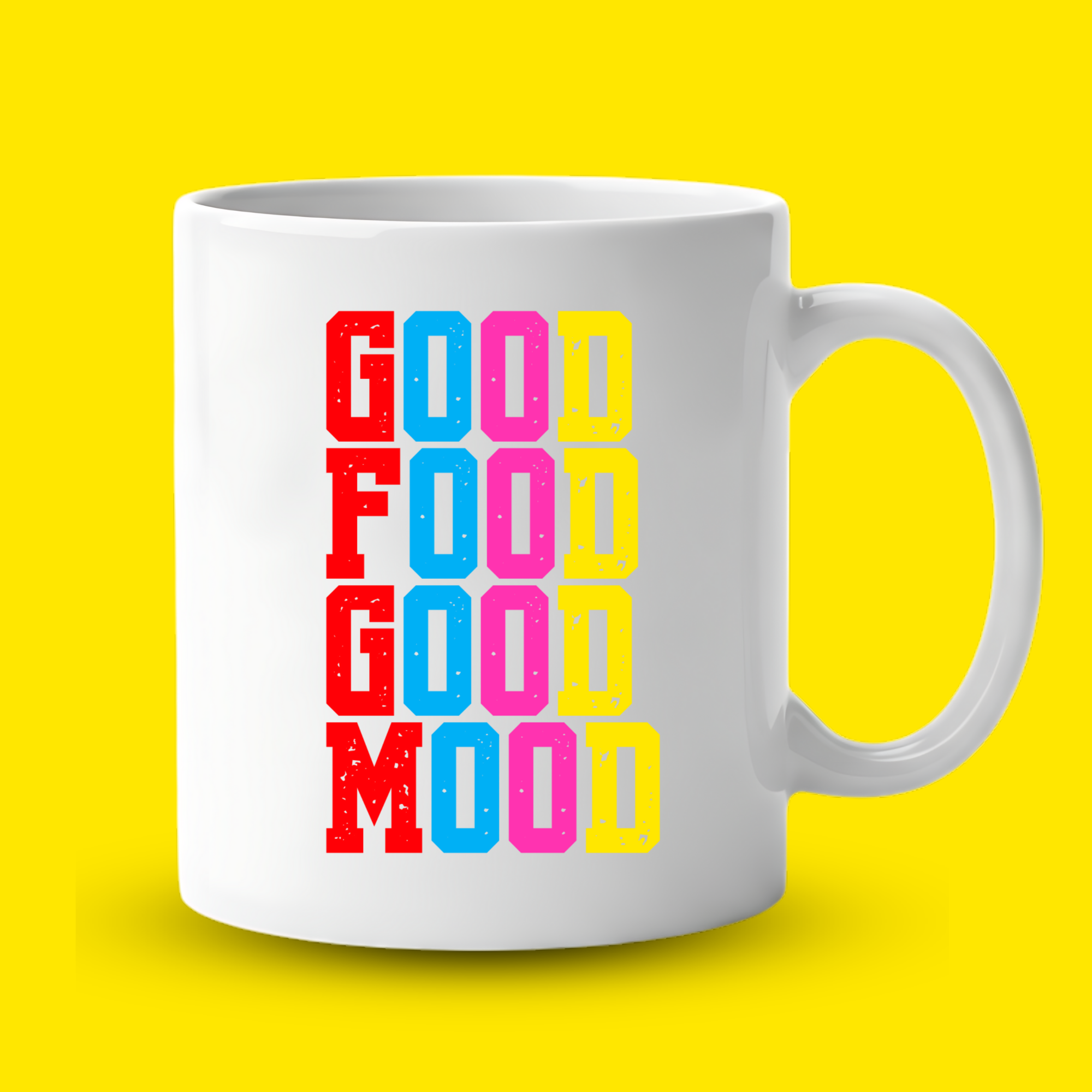 Good Food Good Mood Yazılı Kupa Model 224 Renkli Baskılı Seramik Kahve Kupası
