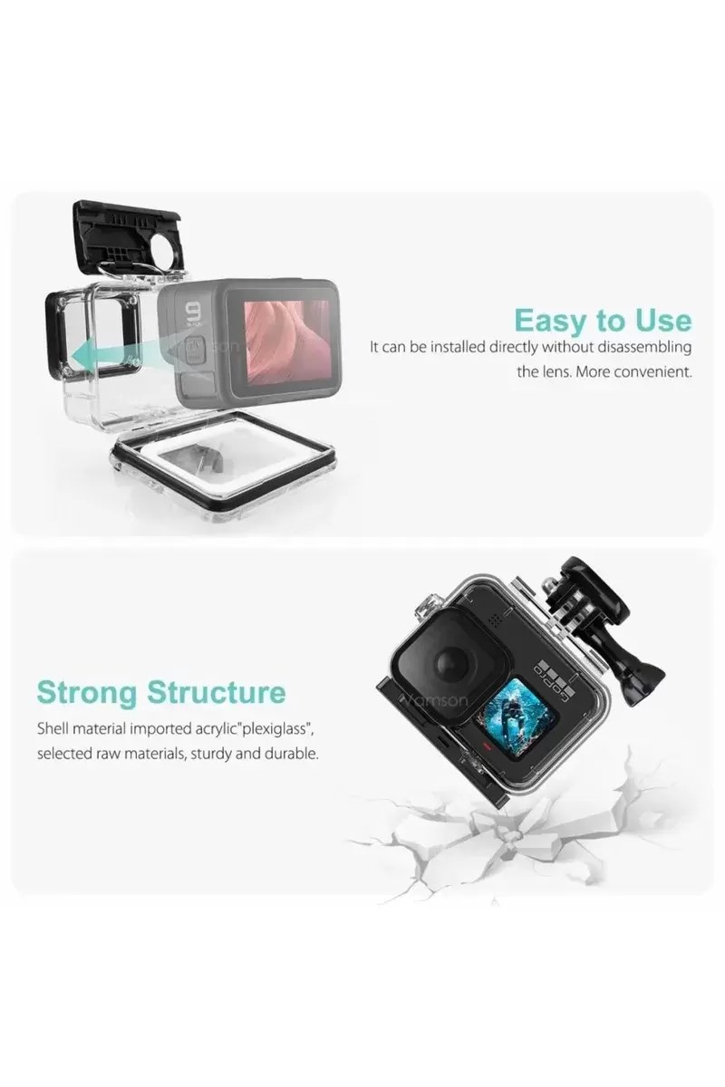 Gopro Hero 12 11 10 9 için 60m Sualtı Su Geçirmez Kılıf Muhafaza Housing ve Lens