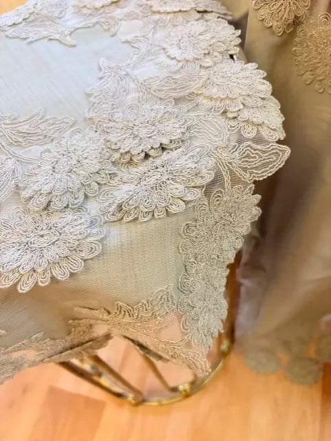 Gri Flowers Model 5 Parça Keten Dantelli Runner Seti Salon Takımı Masa Örtüsü