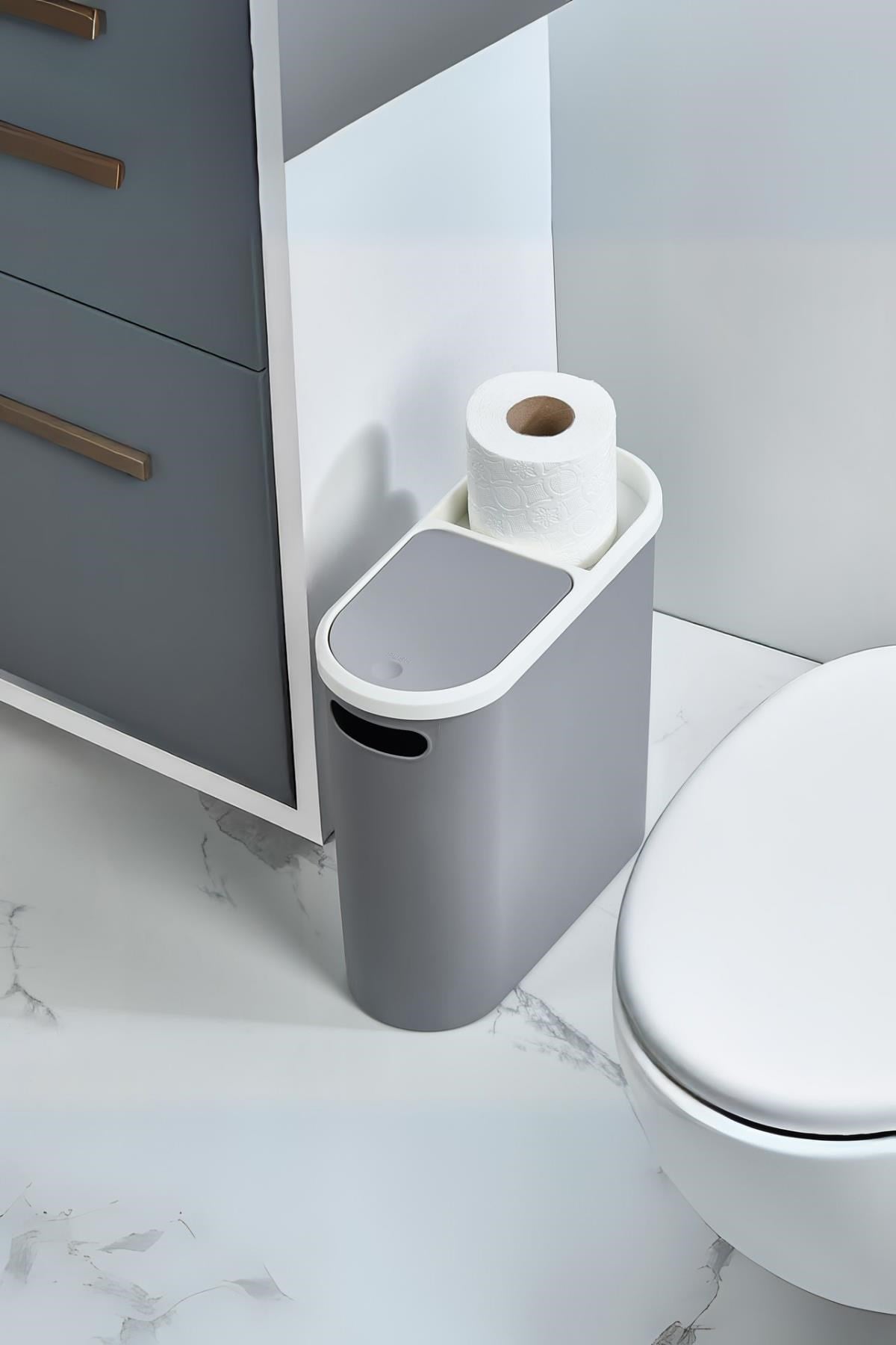 Gri Kapaklı WC Kağıtlıklı Çöp Kovası & Ofis Çöp Kovası 10 Lt