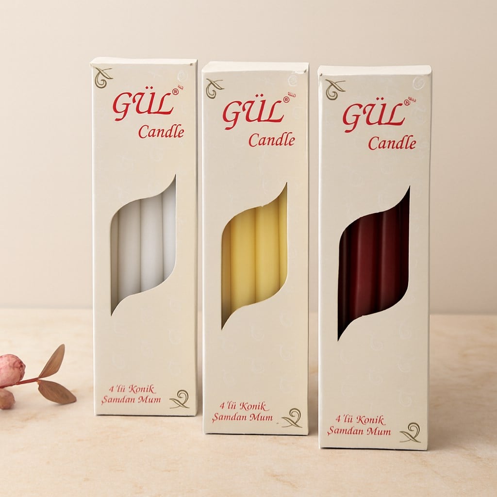 Gül Mum 4lü Set 25 cm - Konik & Düz (Beyaz & Renkli)