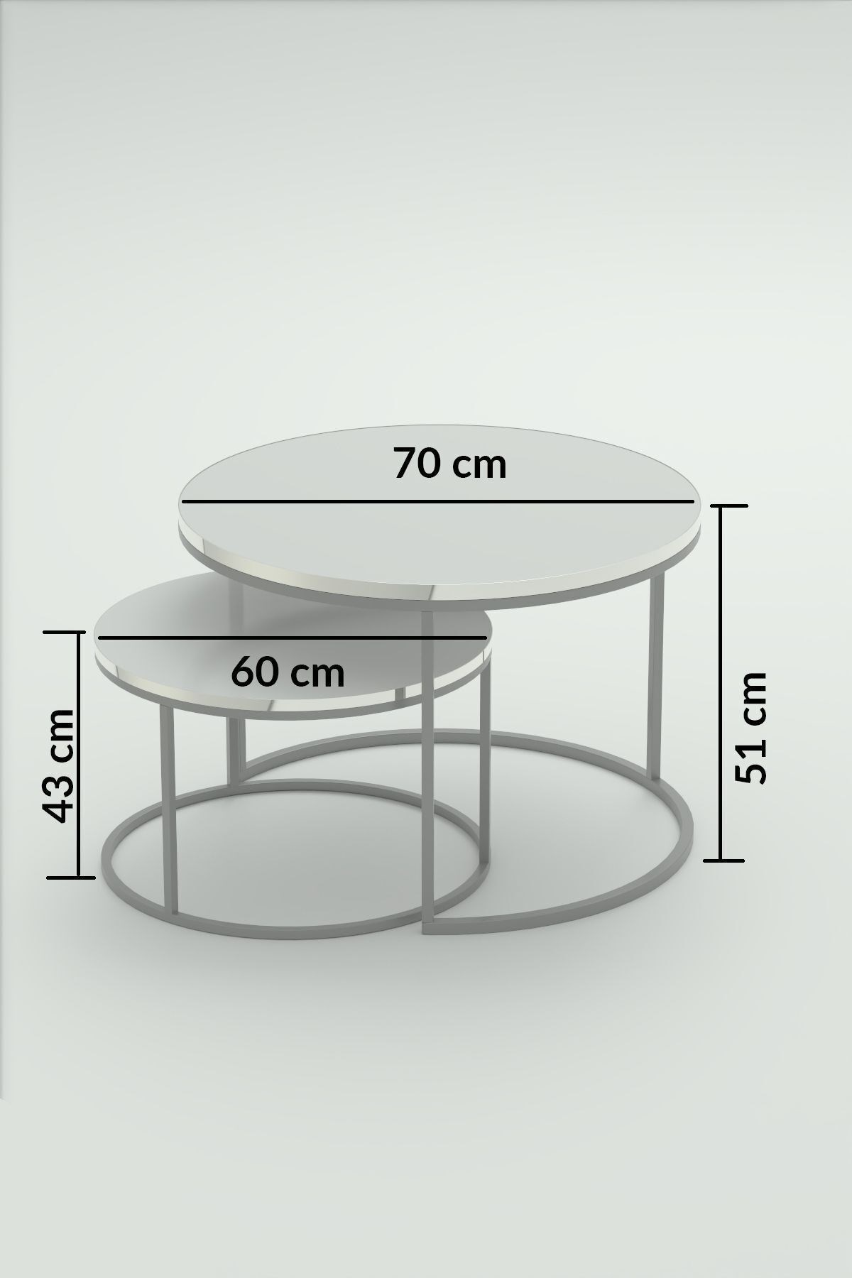Gümüş Metal Orta Sehpa Efes Beyaz 2'li