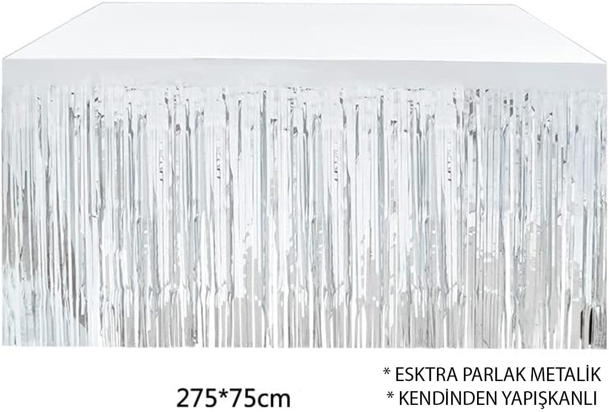 Gümüş Metalize Masa Eteği 275x75 cm ? Kendinden Yapışkanlı