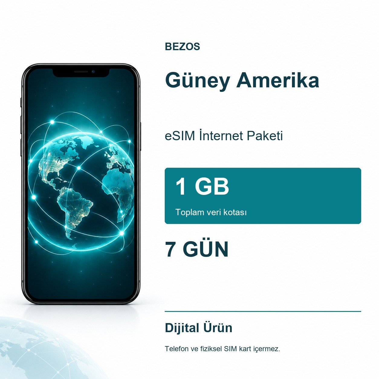Güney Amerika eSIM İnternet Paketi 1 GB 7 Gün