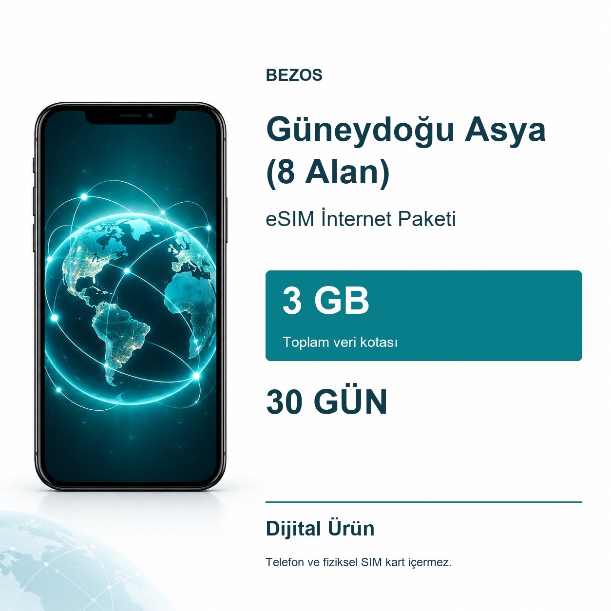 Güneydoğu Asya (8 Alan) eSIM İnternet Paketi 3 GB 30 Gün