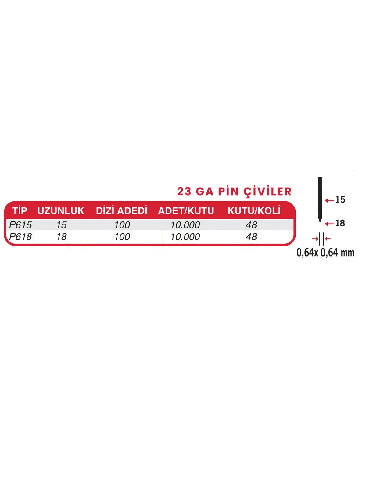 HAİS 23GA Pin Çivi P618 Başsız