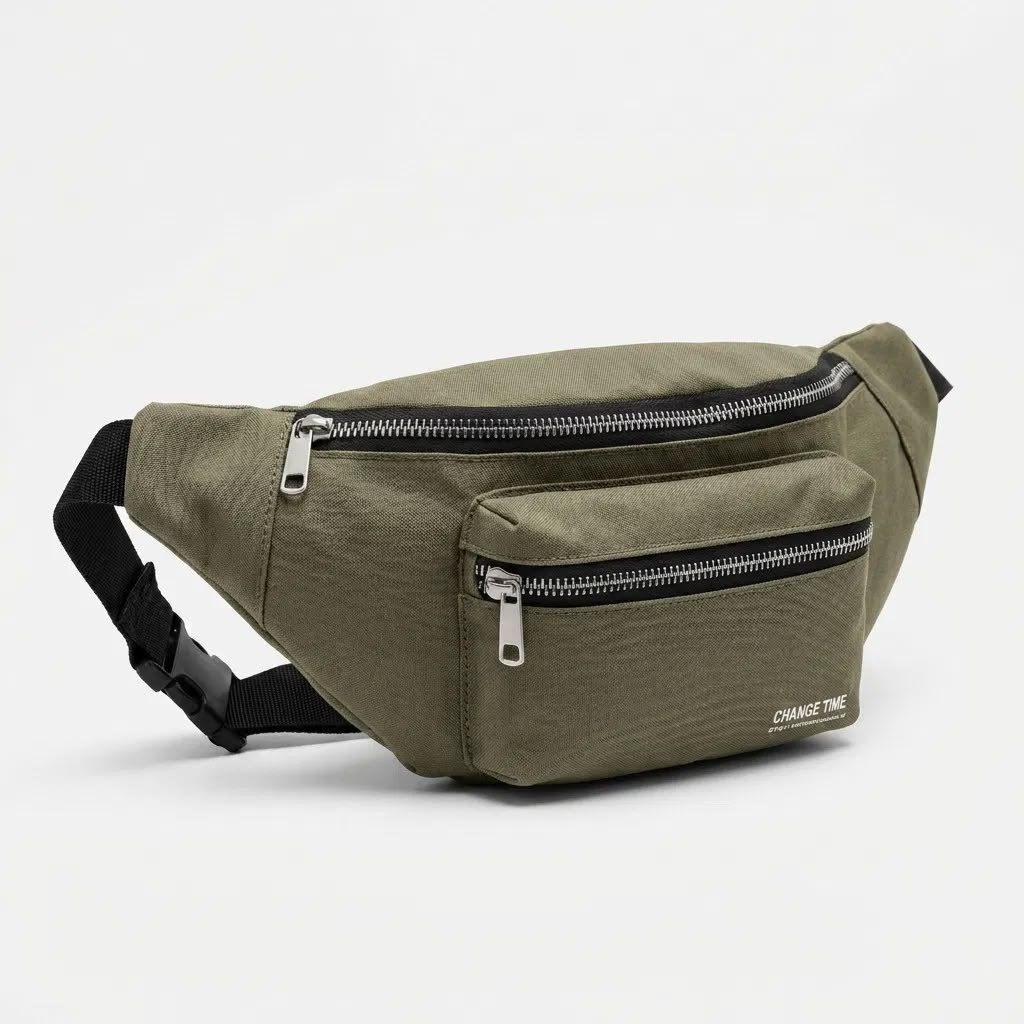 Haki Unisex Bel Çantası Çapraz Askılı Günlük Kullanım Fermuarlı 30x13 cm