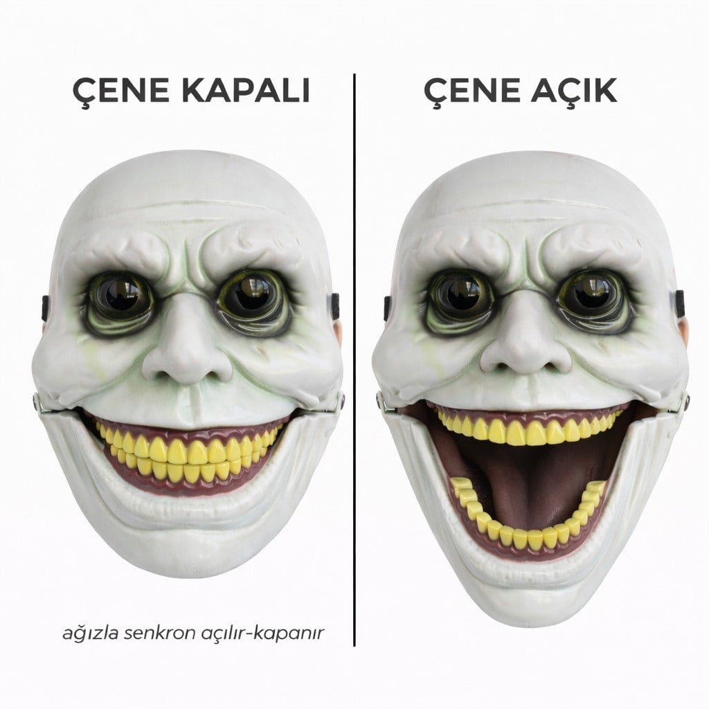 Hareketli Çene Mekanizmalı Korku Maskesi Yeşil