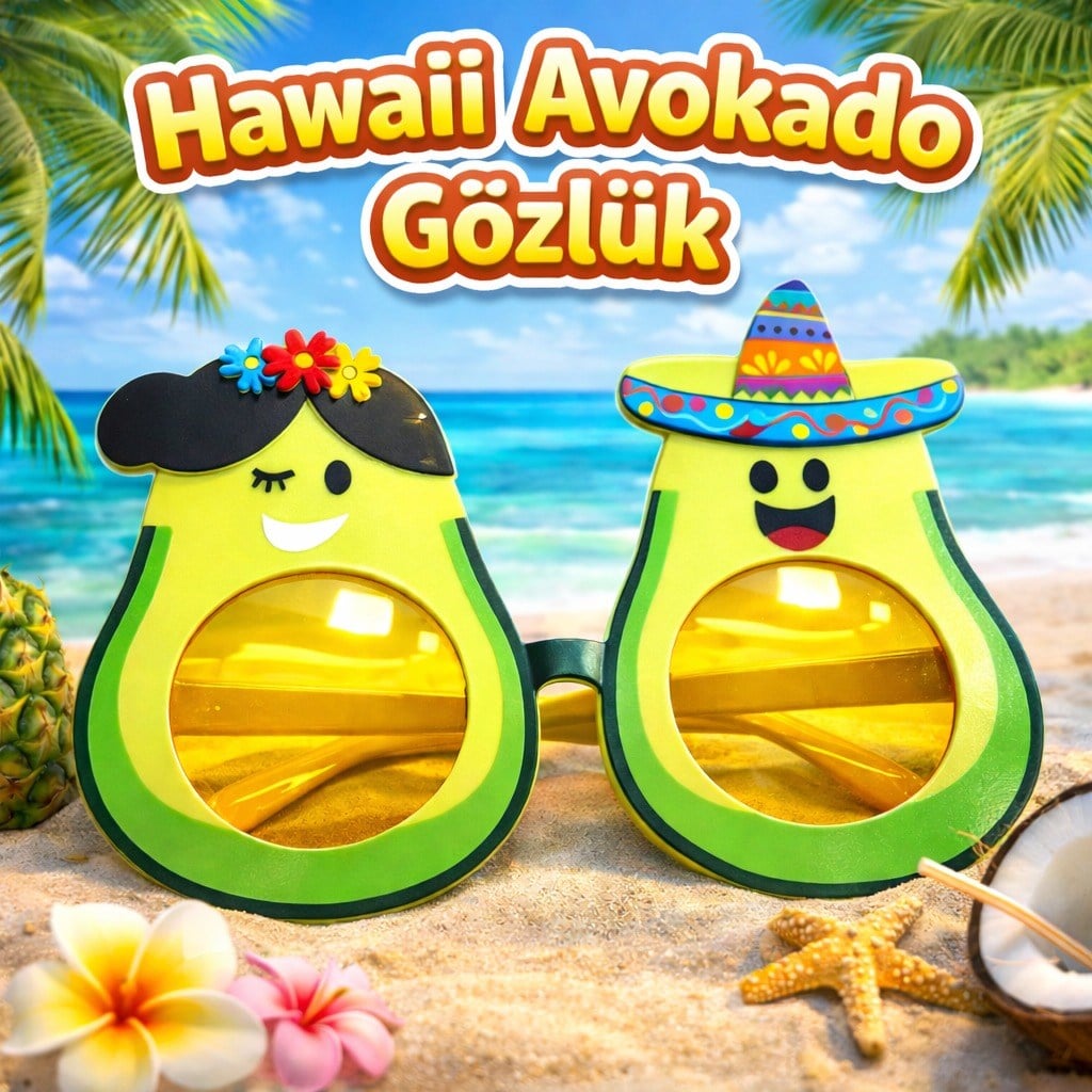 Hawaii Temalı Avokado Gözlük – Kostüm & Parti Gözlüğü