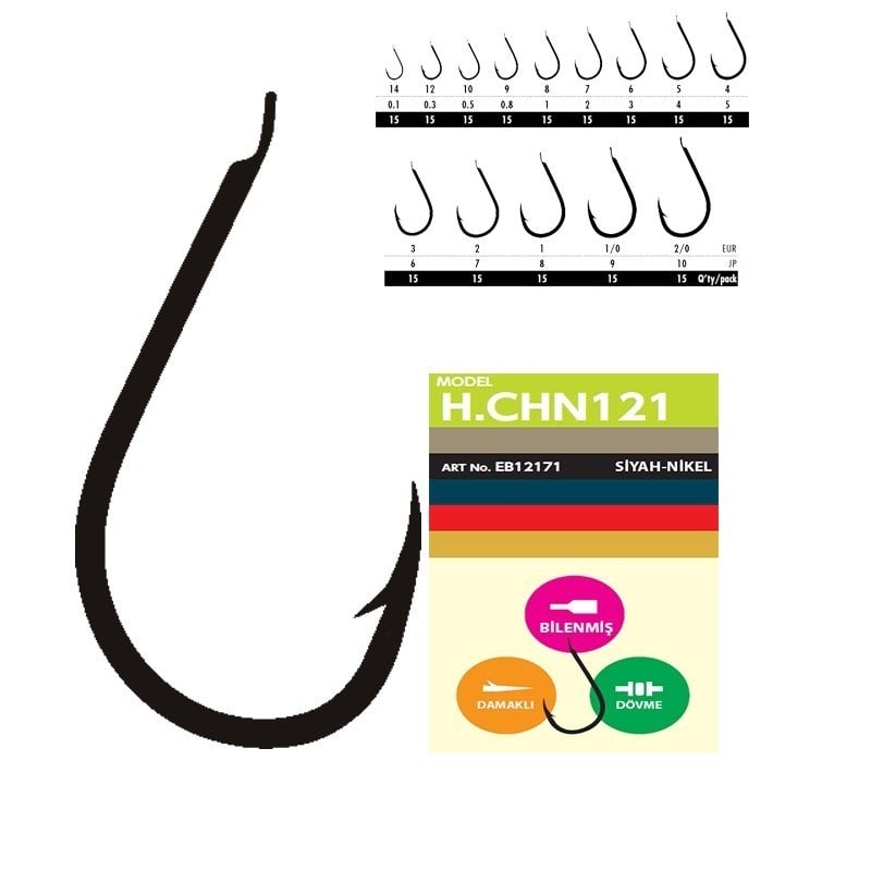 Hayabusa HCHN 121 Kısa Pala Dövme Olta İğnesi 15li Paket Black Nikel - NO-8