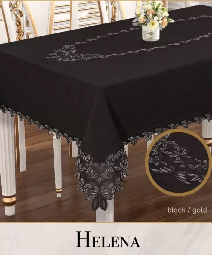 Helena Model Keten Dantelli 155x220 cm Krem Şık Yemek Masası Örtüsü Tasarım