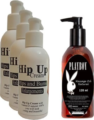Hintohu Hipup Hip Enlargement Cream Kalça Kaldırma , Vücut Kremi 120 ml 3 Adet+Playboy Masaj Yağı 120 ml