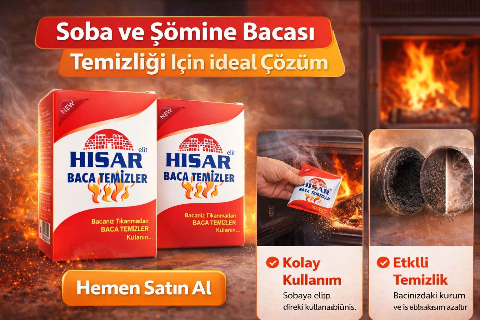 Hisar Elit Baca Temizleyici Soba ve Şömine İçin Kurum Temizleme Ürünü