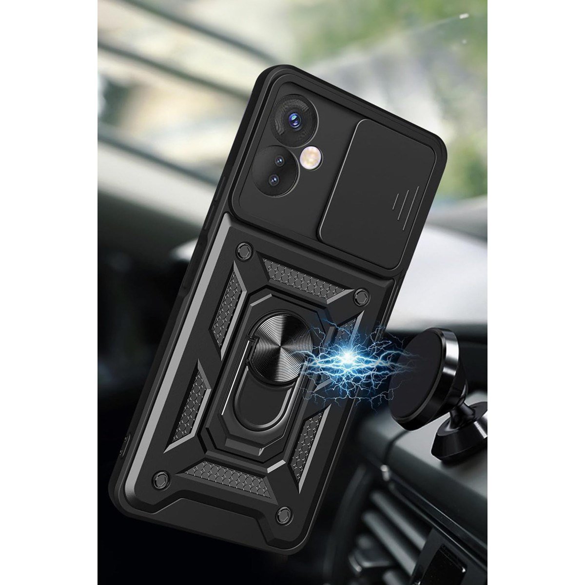 Hot 40 Pro Kılıf Pars Lens Yüzüklü Silikon - Kırmızı