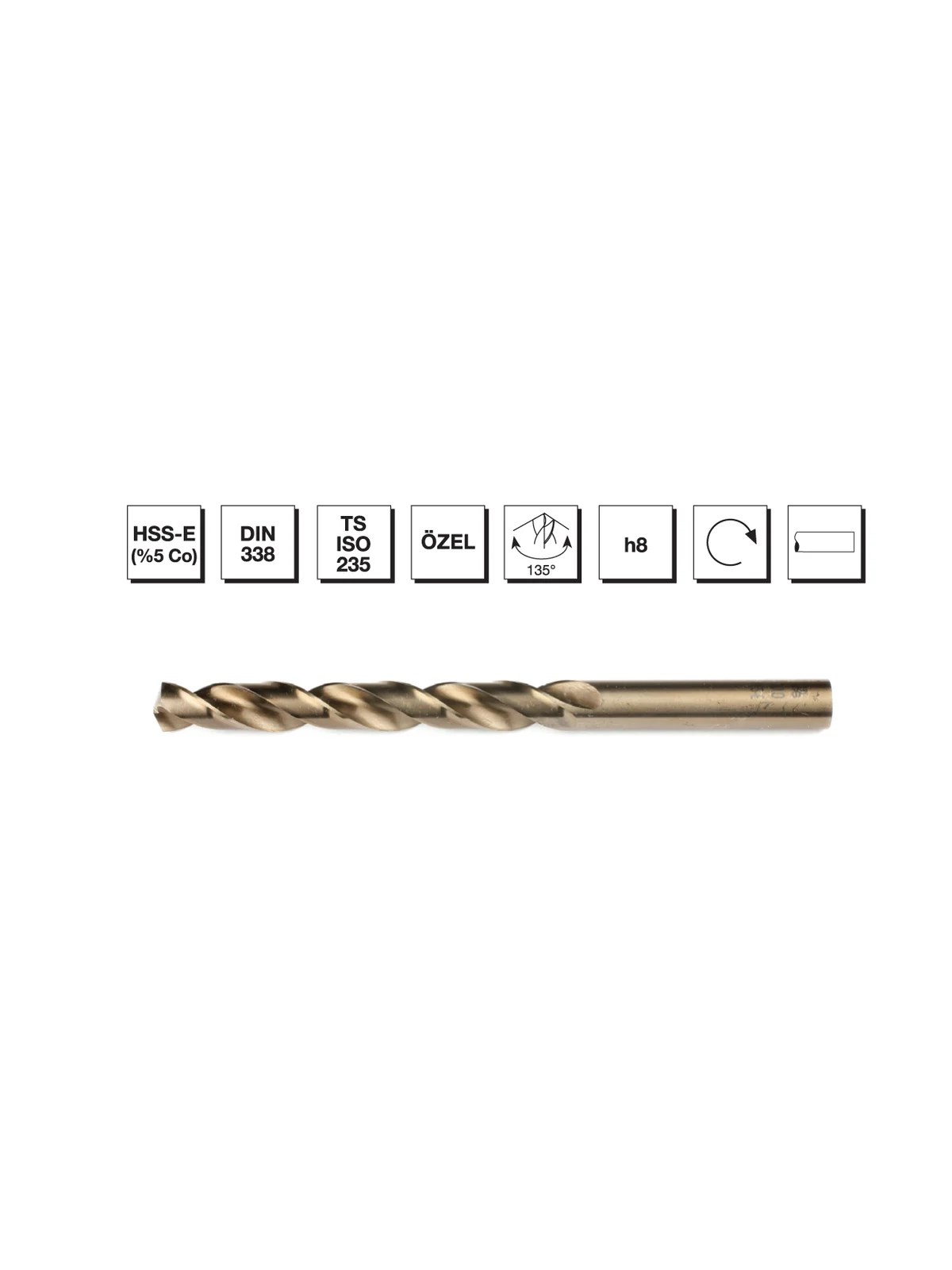 HSS-E DIN 338 Silindirik Saplı Kısa Matkap Ucu - ALTIN SERİ 8 mm