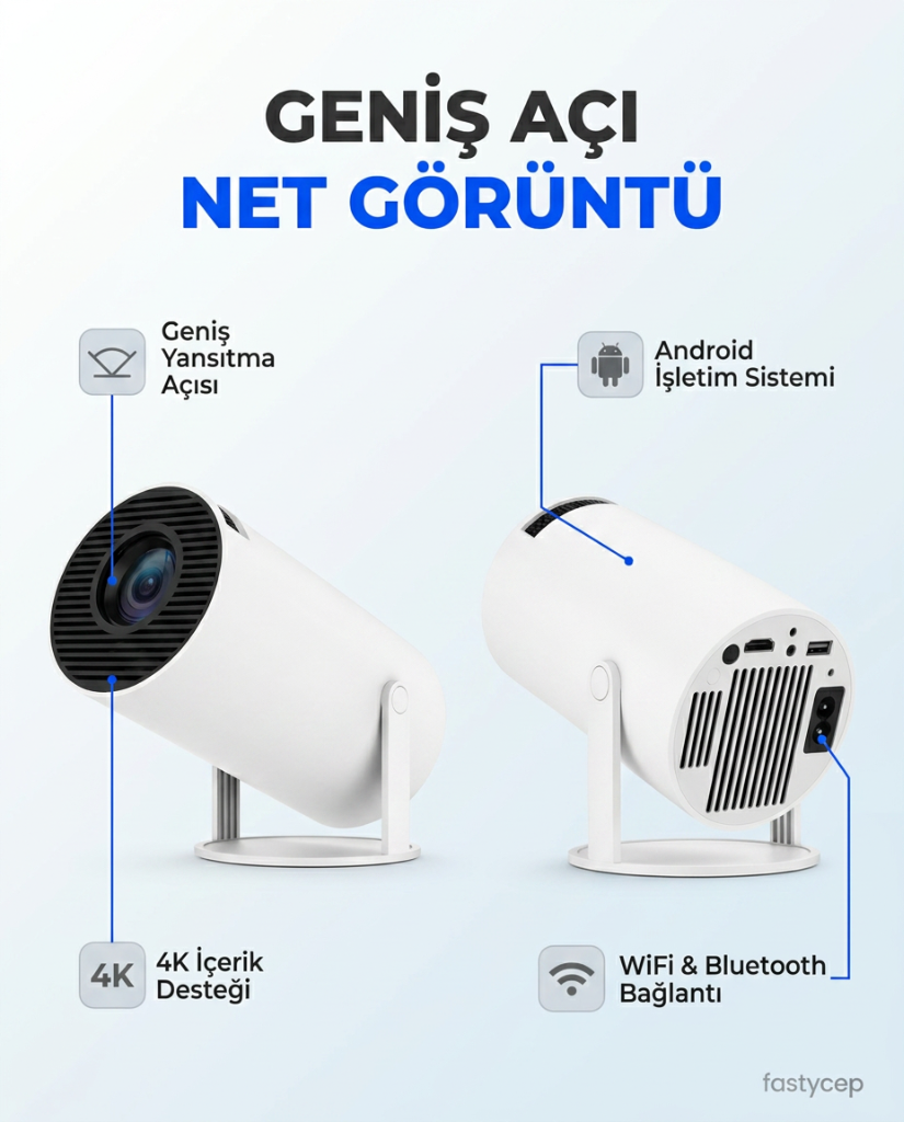 HY300 Mini Projeksiyon 4K Destekli ? Android WiFi Bluetooth