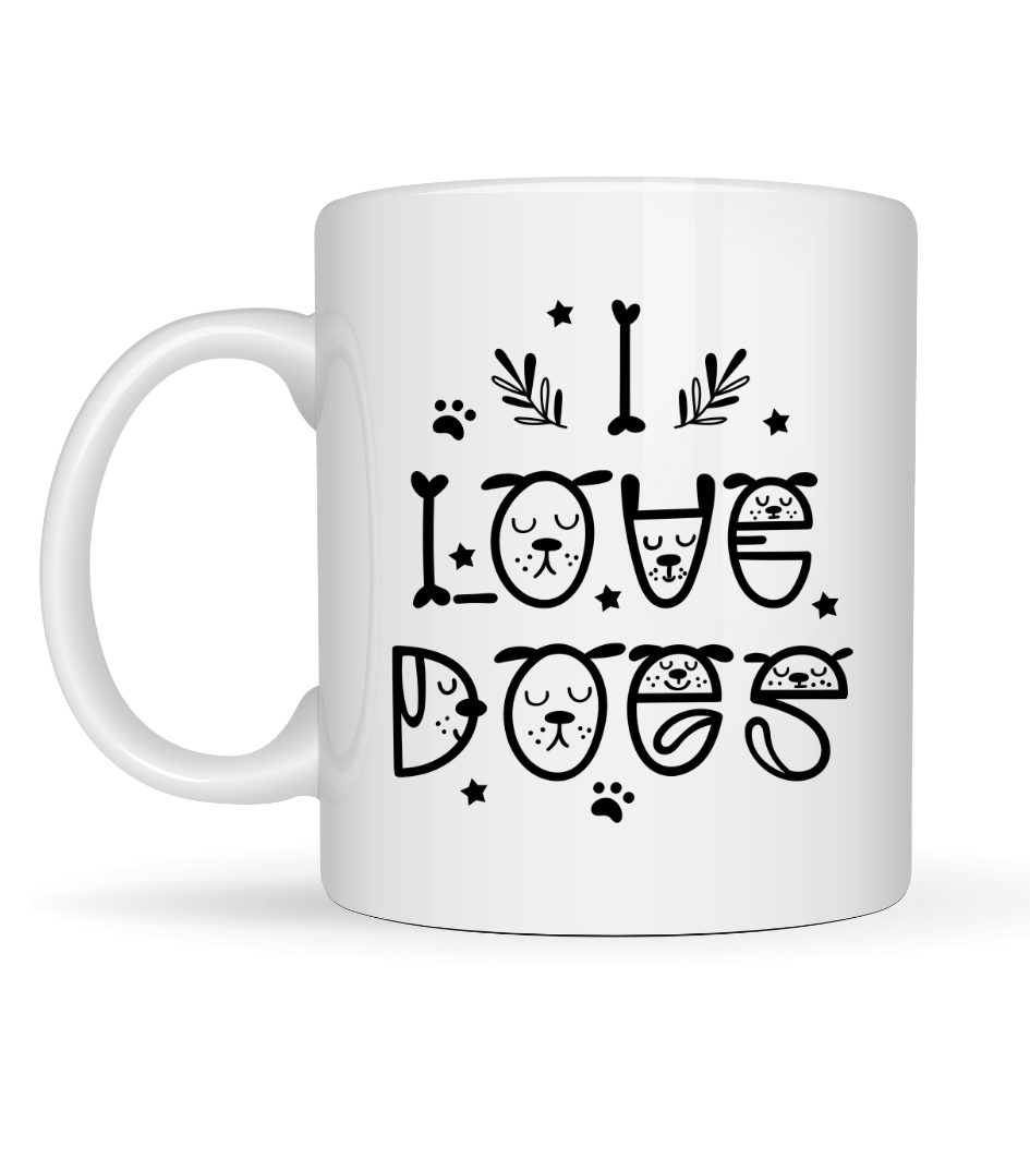I Love Dogs Tasarımlı Porselen Kupa MODEL 64 – Sevimli Köpek Figürlü, Kahve & Çay Kupası