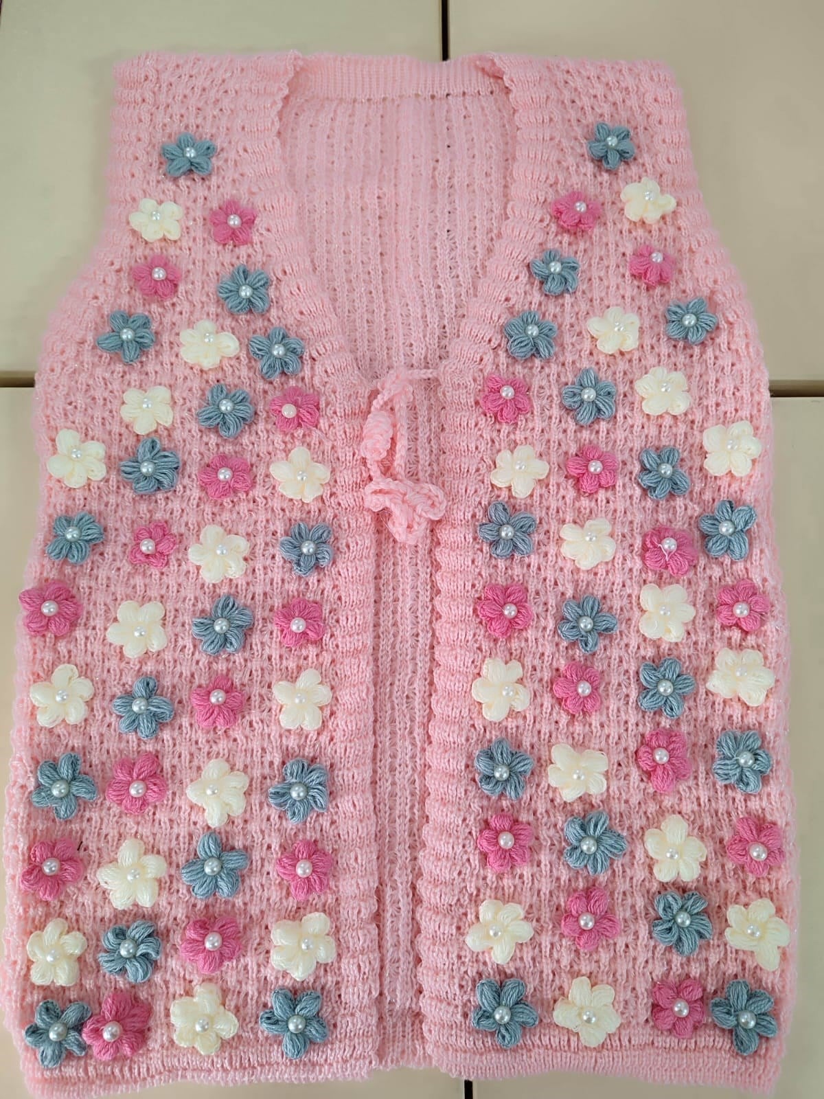 İncili elişi papatyalı yeni model gelin yeleği Pembe
