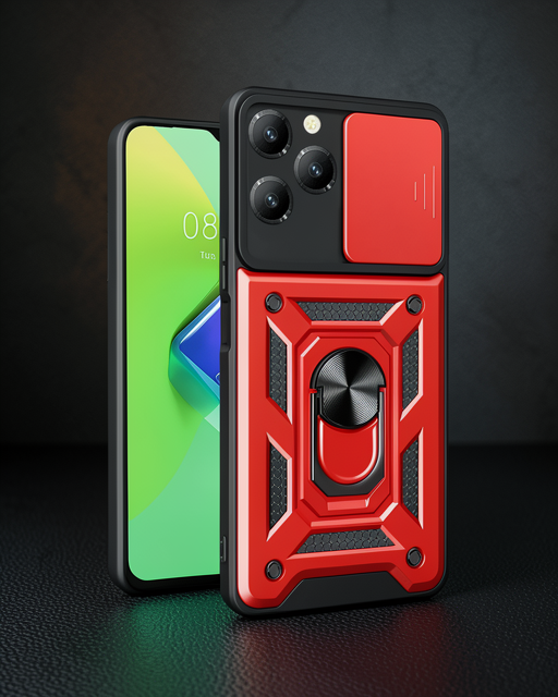 İnfinix Hot 40 Pro Kılıf Pars Lens Yüzüklü Silikon - Kırmızı