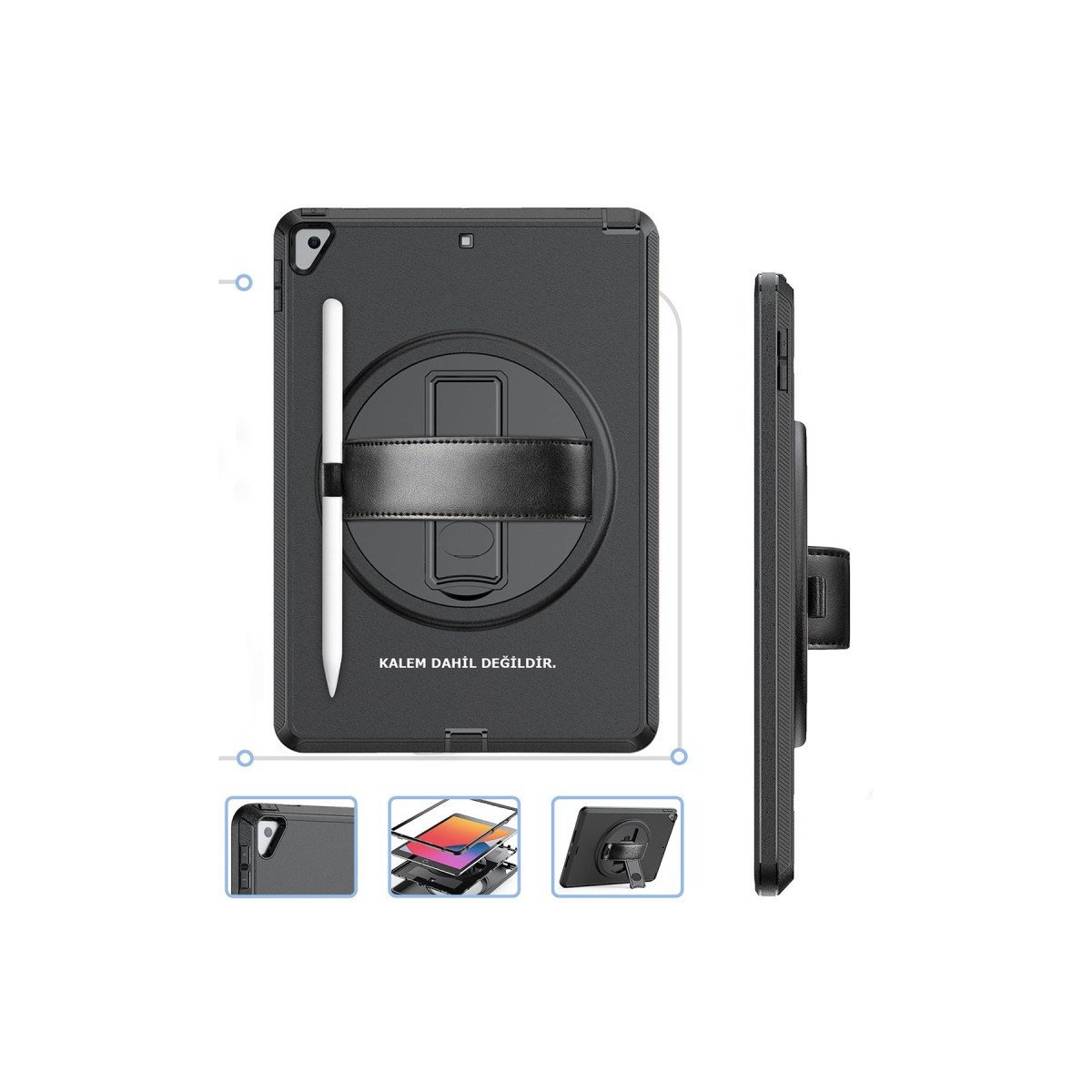 iPad 10.2 (7.nesil) Kılıf Hand Strap Tablet Kılıfı - Siyah