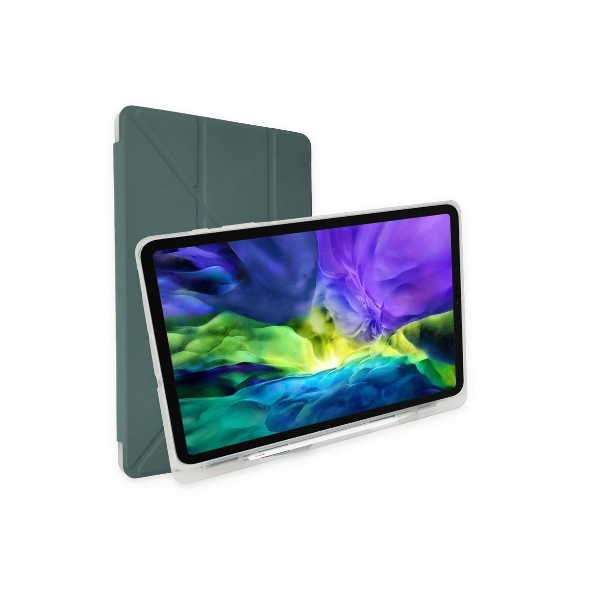 iPad 10.2 (8.nesil) Kılıf Kalemlikli Mars Tablet Kılıfı - Koyu Yeşil