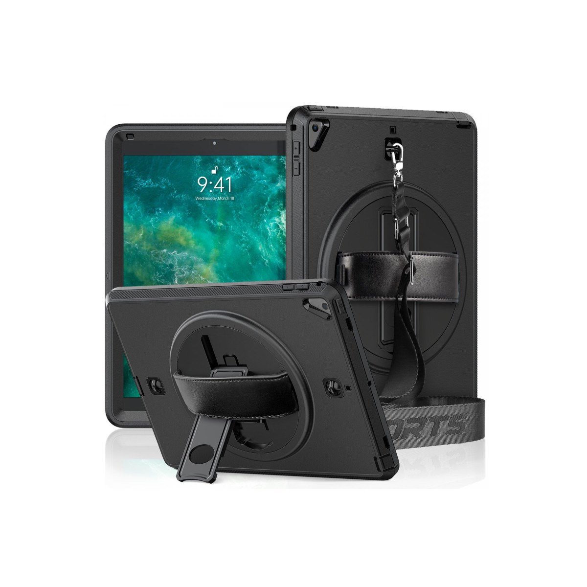 iPad 5 Air 9.7 Kılıf Strap-C Otterbox Tablet Kapak - Siyah