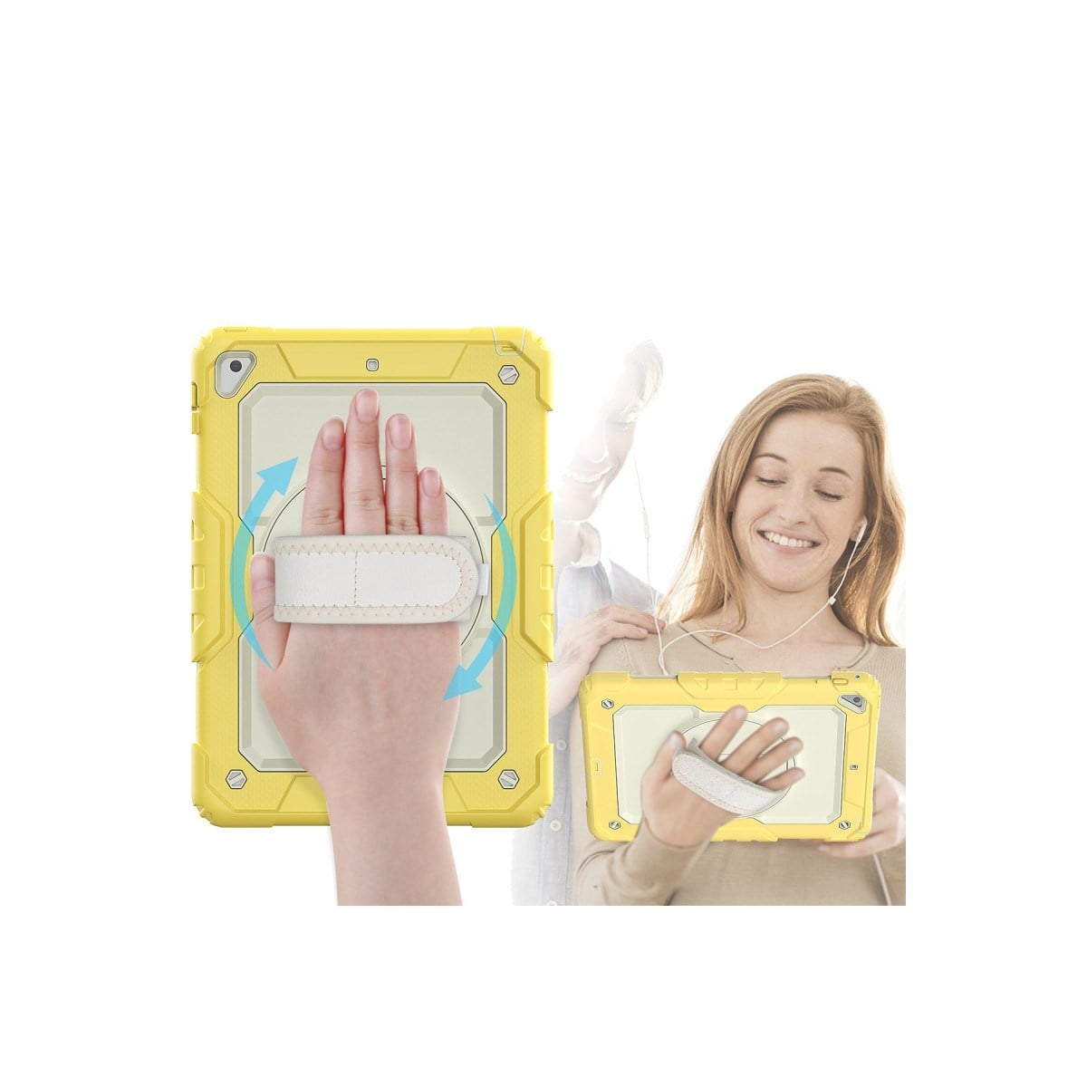 iPad 5 Air 9.7 Kılıf Strap New Tablet Kapak - Sarı