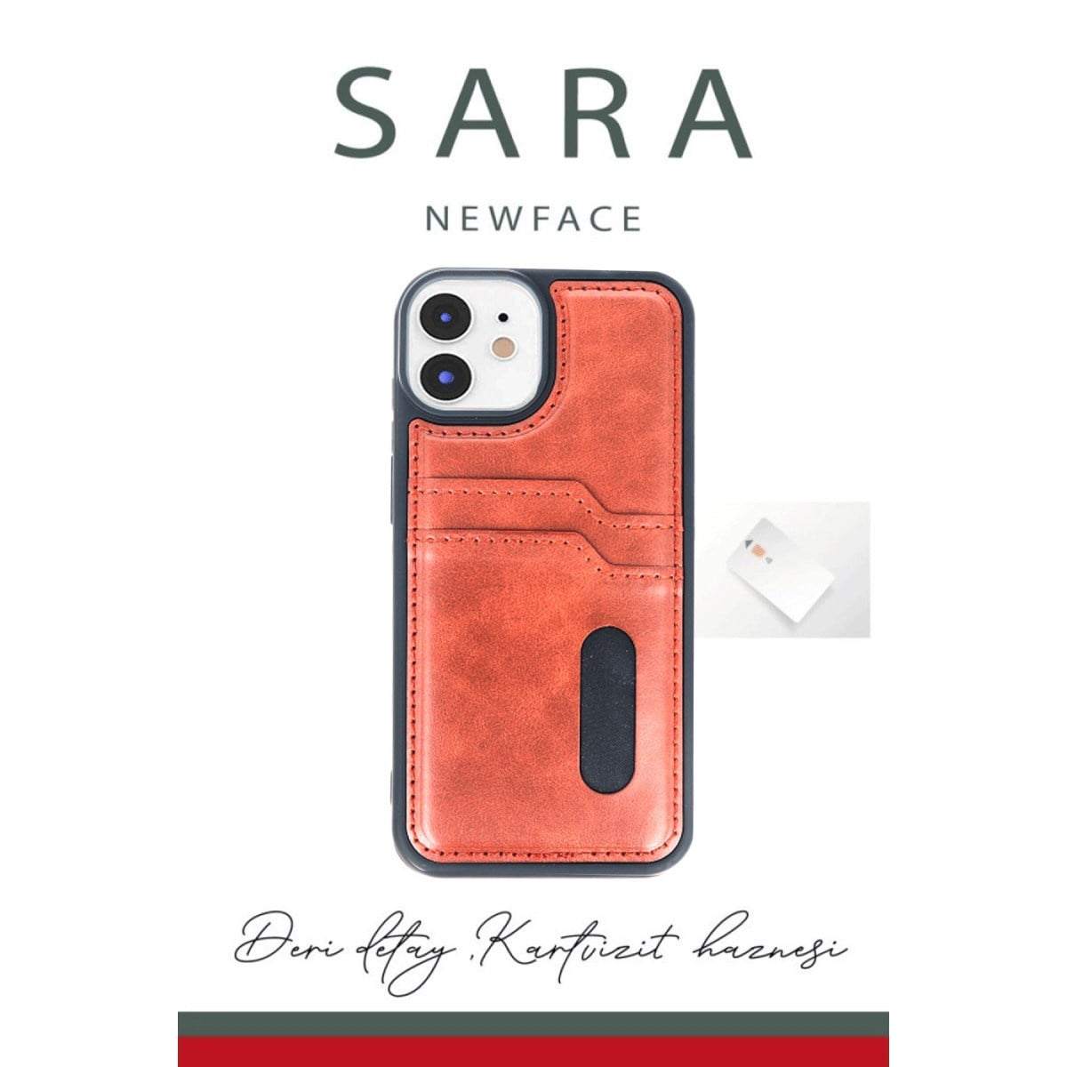 iPhone 11 Kılıf Sara Kartvizitli Deri Kılıf - Siyah