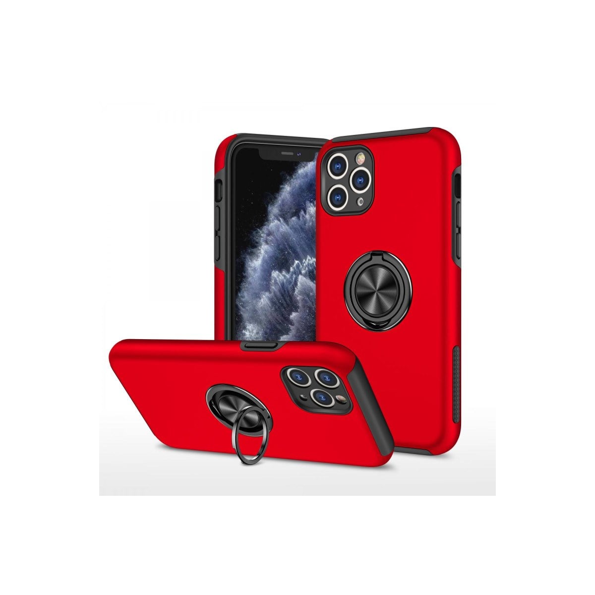 iPhone 11 Pro Max Kılıf Elit Yüzüklü Kapak - Kırmızı