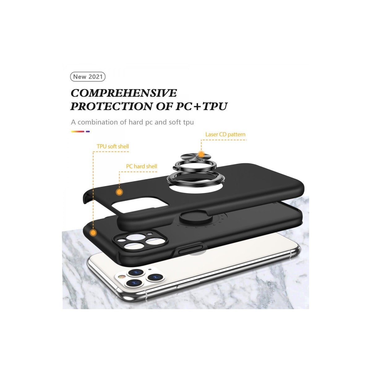 iPhone 11 Pro Max Kılıf Elit Yüzüklü Kapak - Siyah