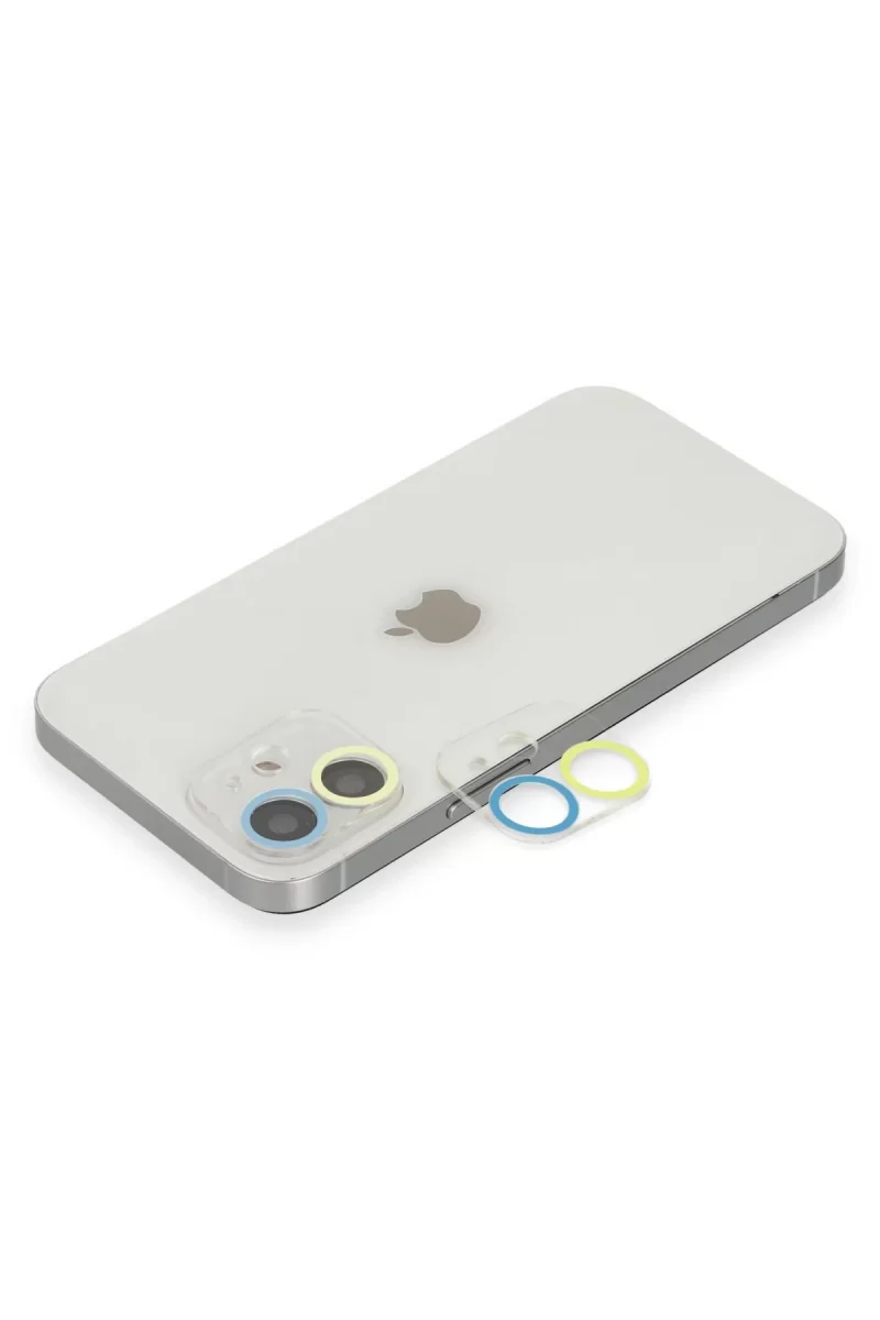 iPhone 11 Renkli Kamera Lens Koruma Cam - Sarı-Mavi