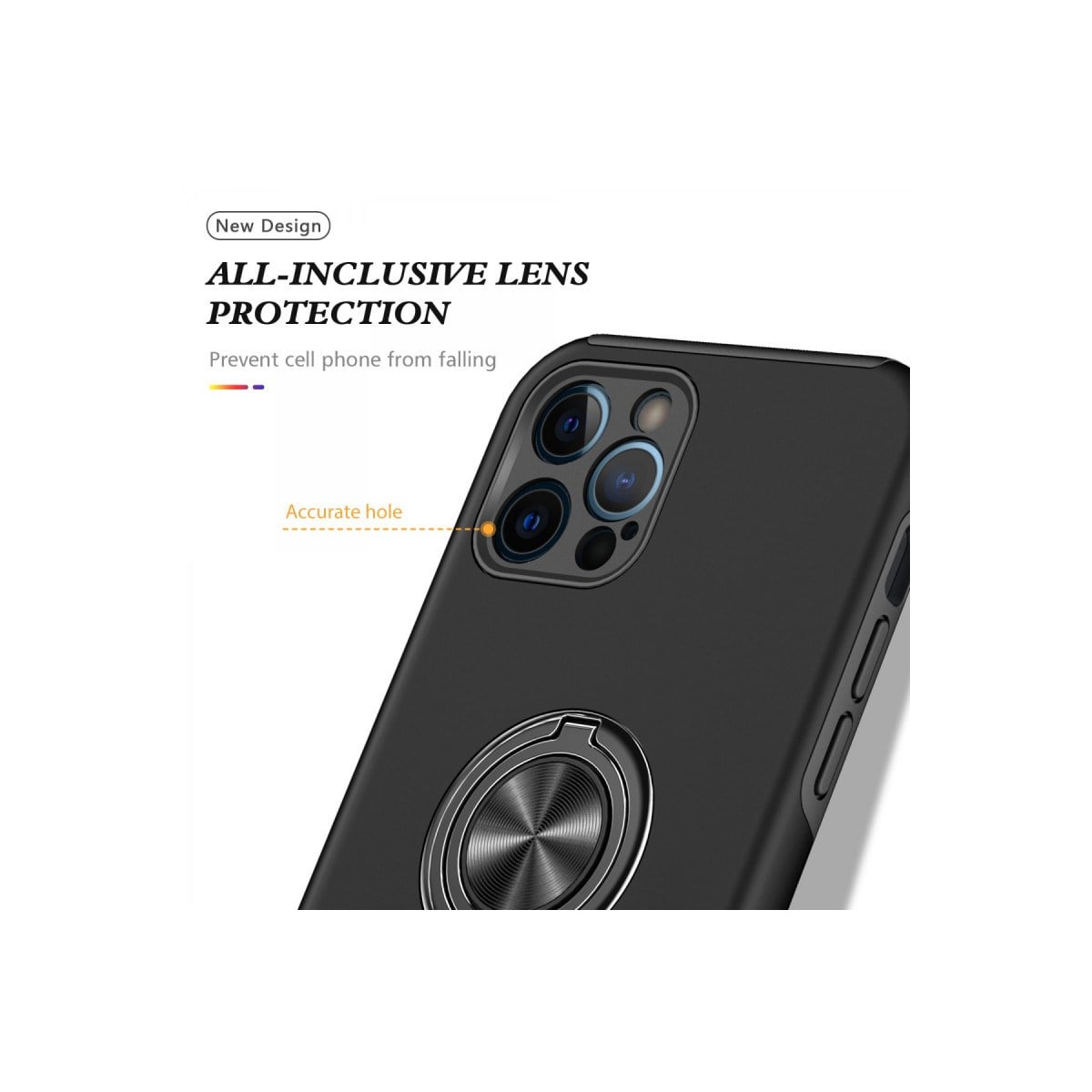 iPhone 12 Pro Kılıf Elit Yüzüklü Kapak - Siyah