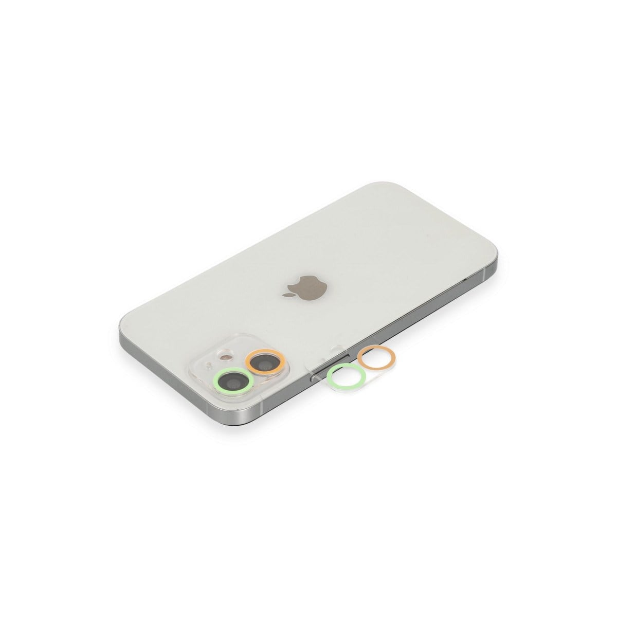 iPhone 12 Renkli Kamera Lens Koruma Cam - Turuncu-Yeşil