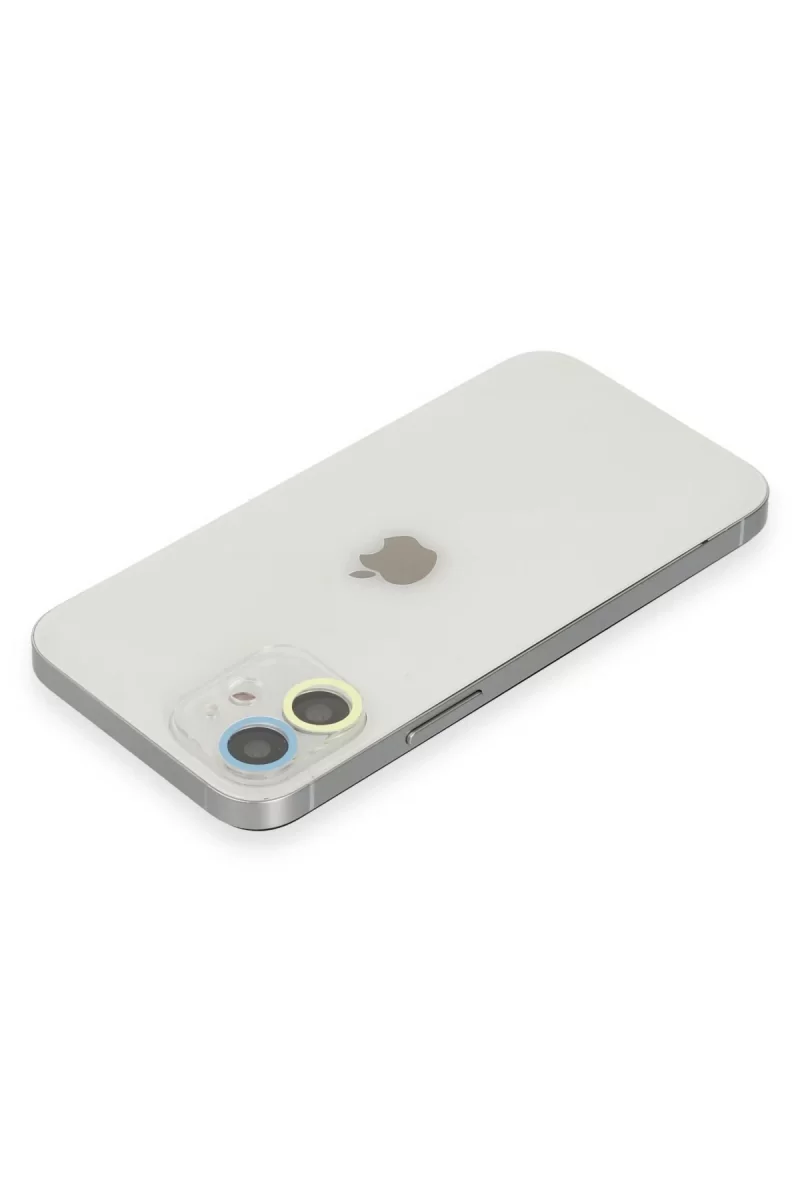 iPhone 12 Renkli Kamera Lens Koruma Cam - Sarı-Mavi