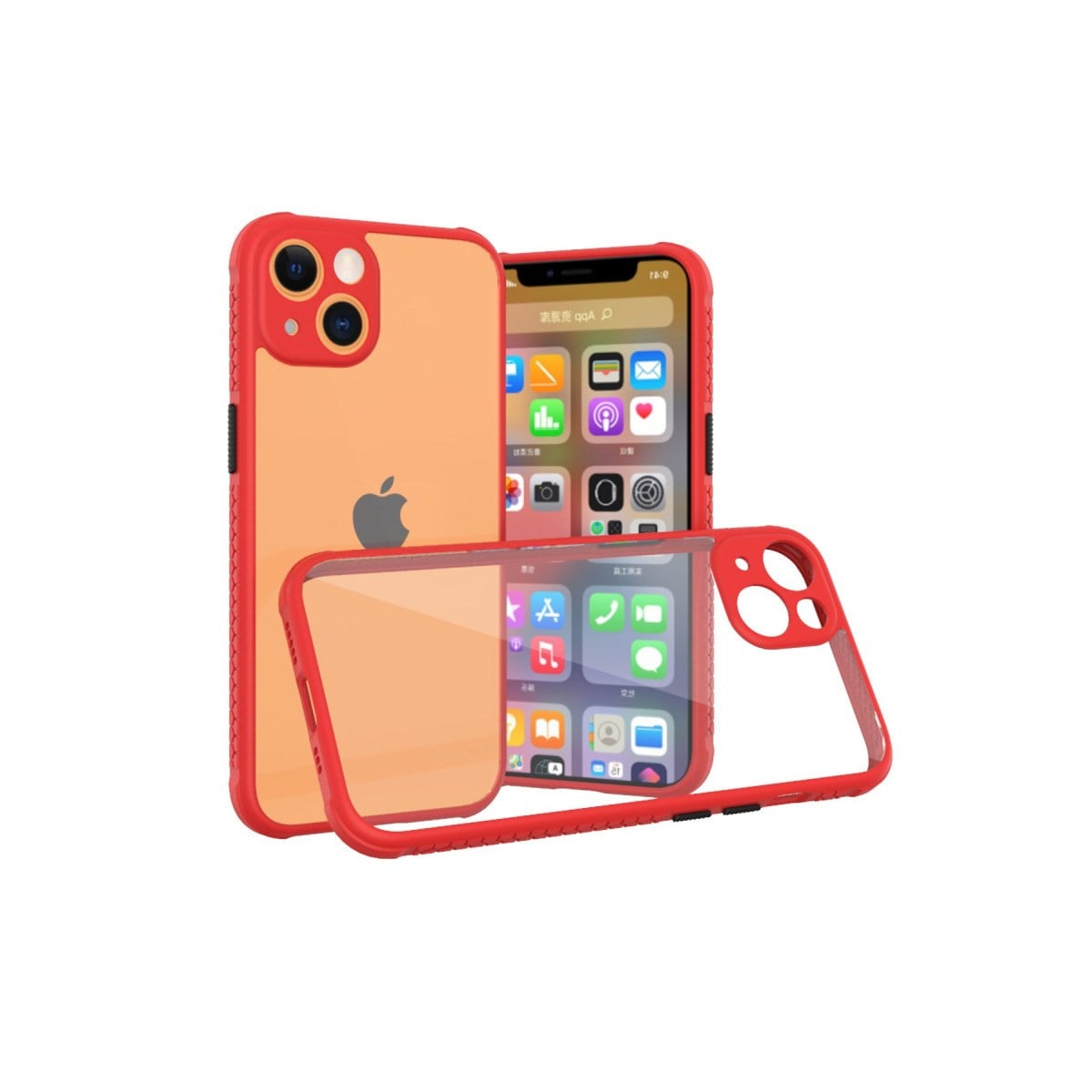 iPhone 13 Mini Kılıf Miami Şeffaf Silikon - Kırmızı
