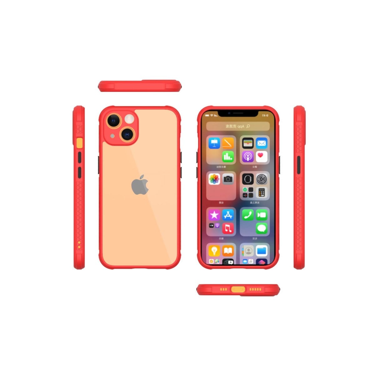 iPhone 13 Mini Kılıf Miami Şeffaf Silikon - Kırmızı