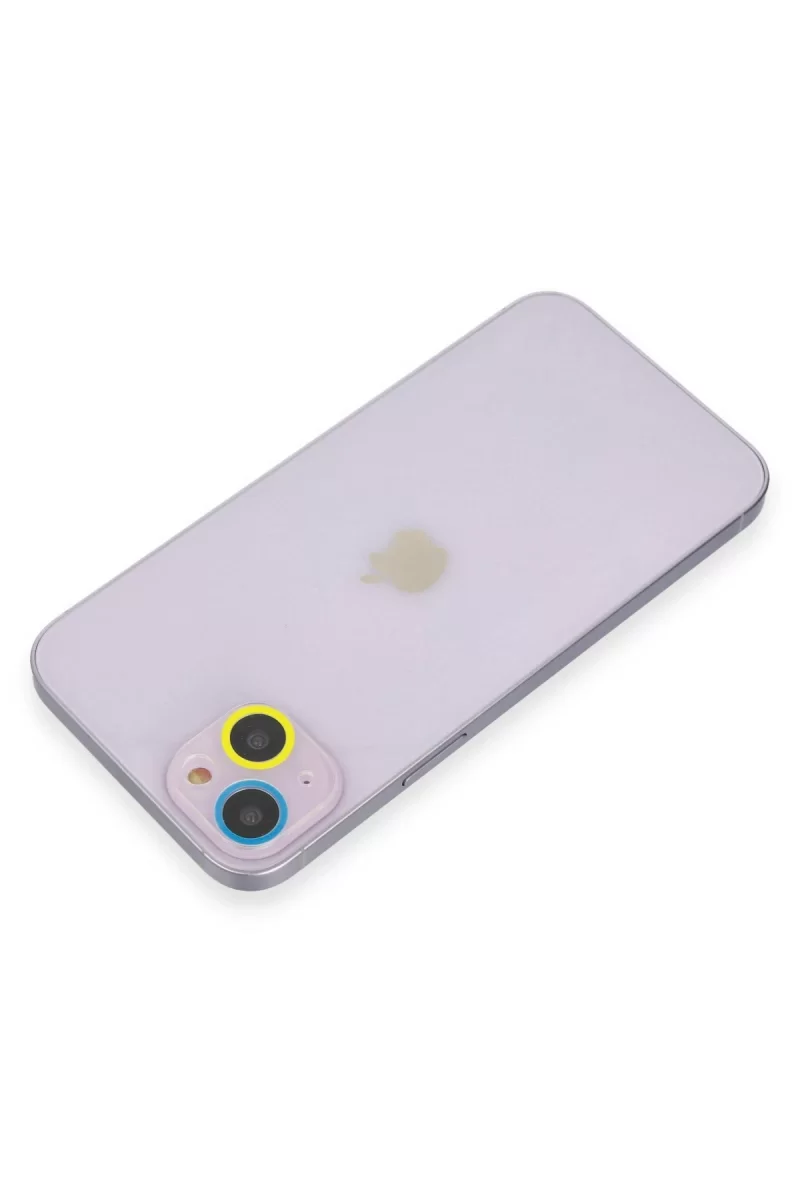 iPhone 13 Mini Renkli Kamera Lens Koruma Cam - Sarı-Mavi
