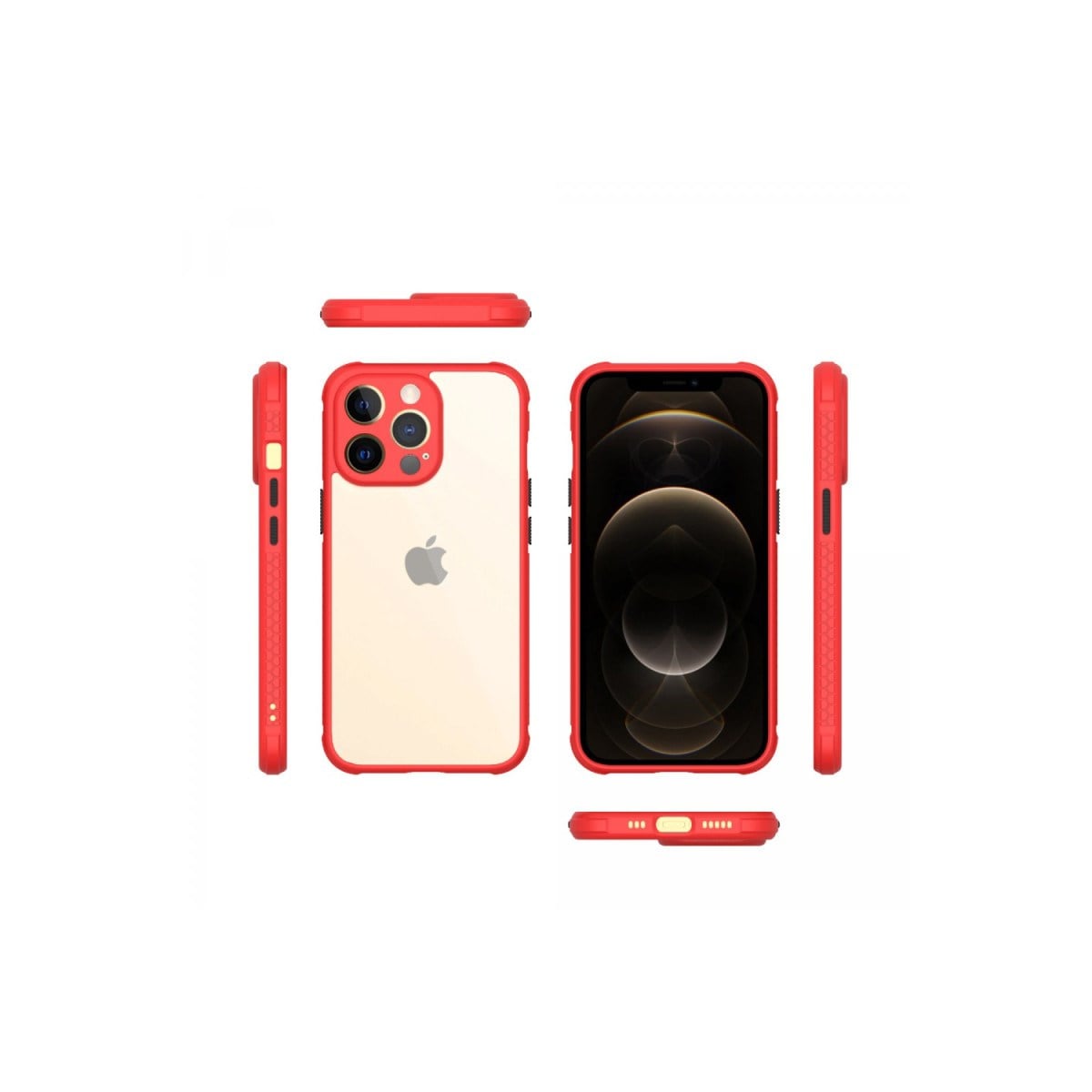 iPhone 13 Pro Kılıf Miami Şeffaf Silikon - Kırmızı