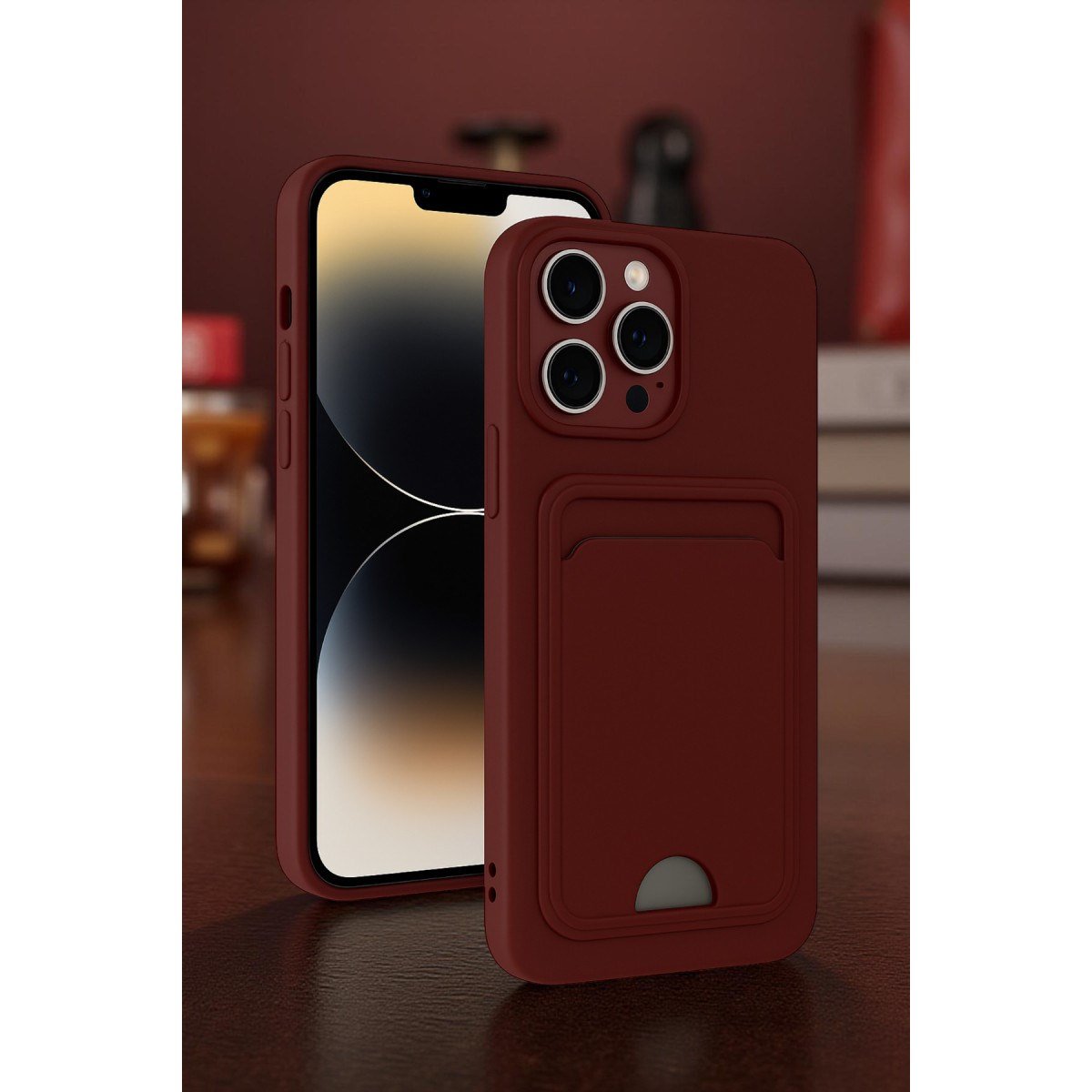 iPhone 13 Pro Max Kılıf Kelvin Kartvizitli Silikon - Kırmızı