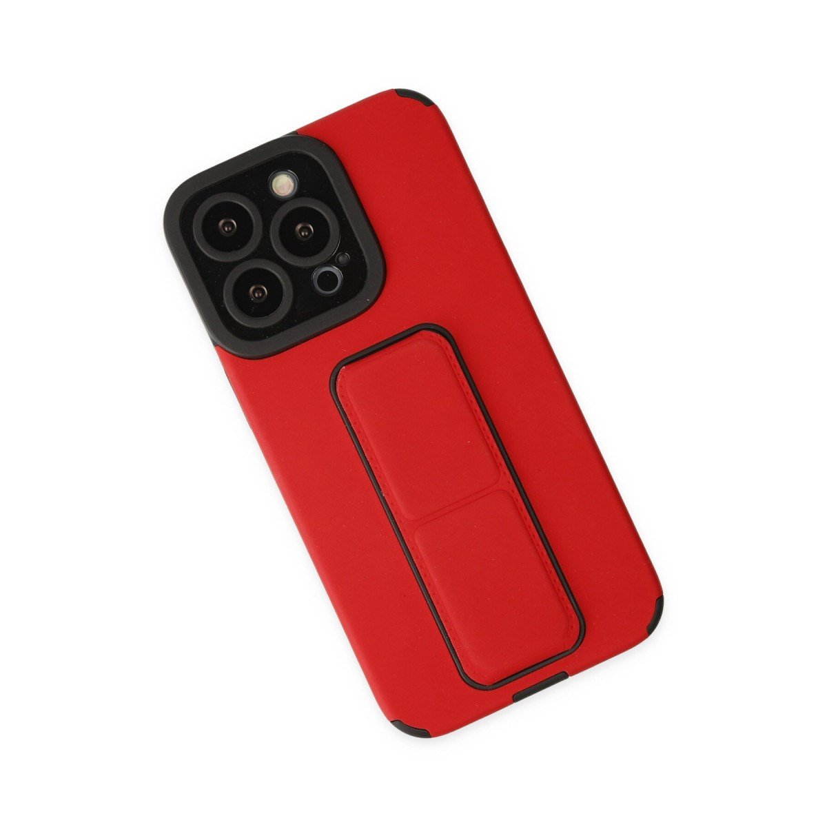 iPhone 13 Pro Max Kılıf Mega Standlı Silikon - Kırmızı